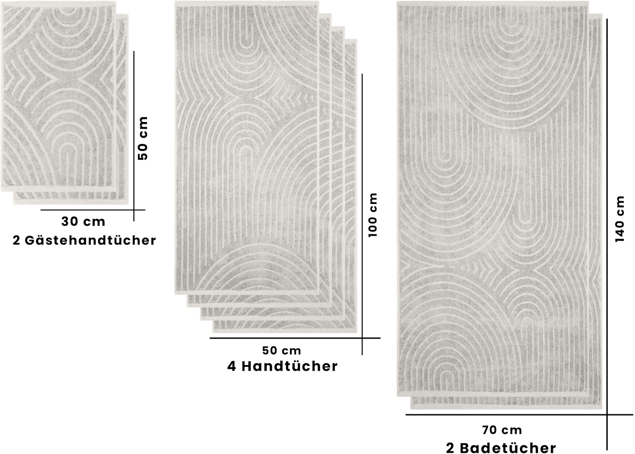 my home Handtuch Set »Handtuchset Ognon, Duschtücher, Handtücher, Gästetücher«, Set, 8 tlg., Frottier, Handtücher mit Muster, Scandi, einfarbiges Handtuch-Set 100% Baumwolle
