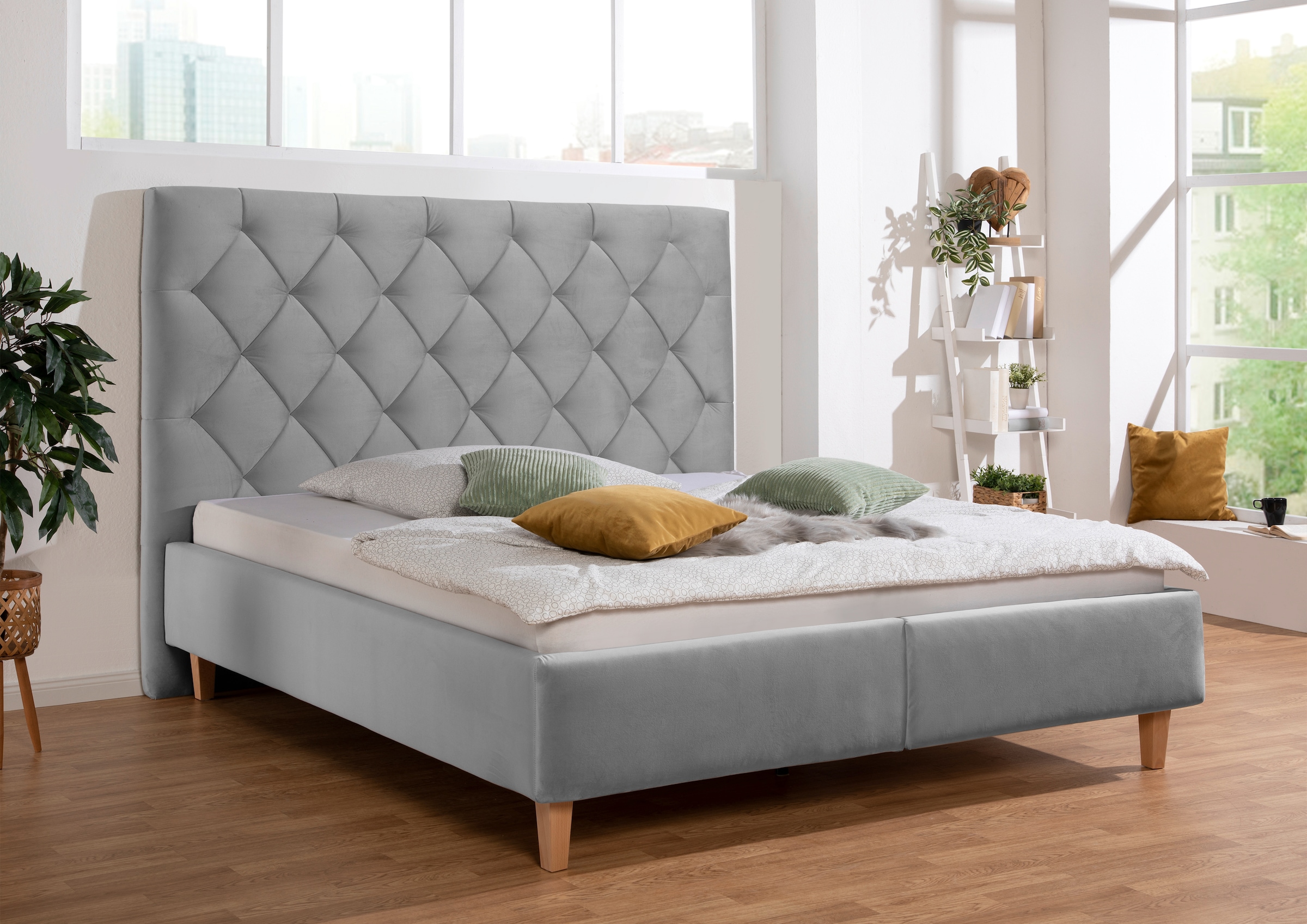 Home affaire Polsterbett "Sunley 140" Kreuzsteppung, Kopfteilhöhe 142 cm, ohne oder mit Matratze/Lattenrost