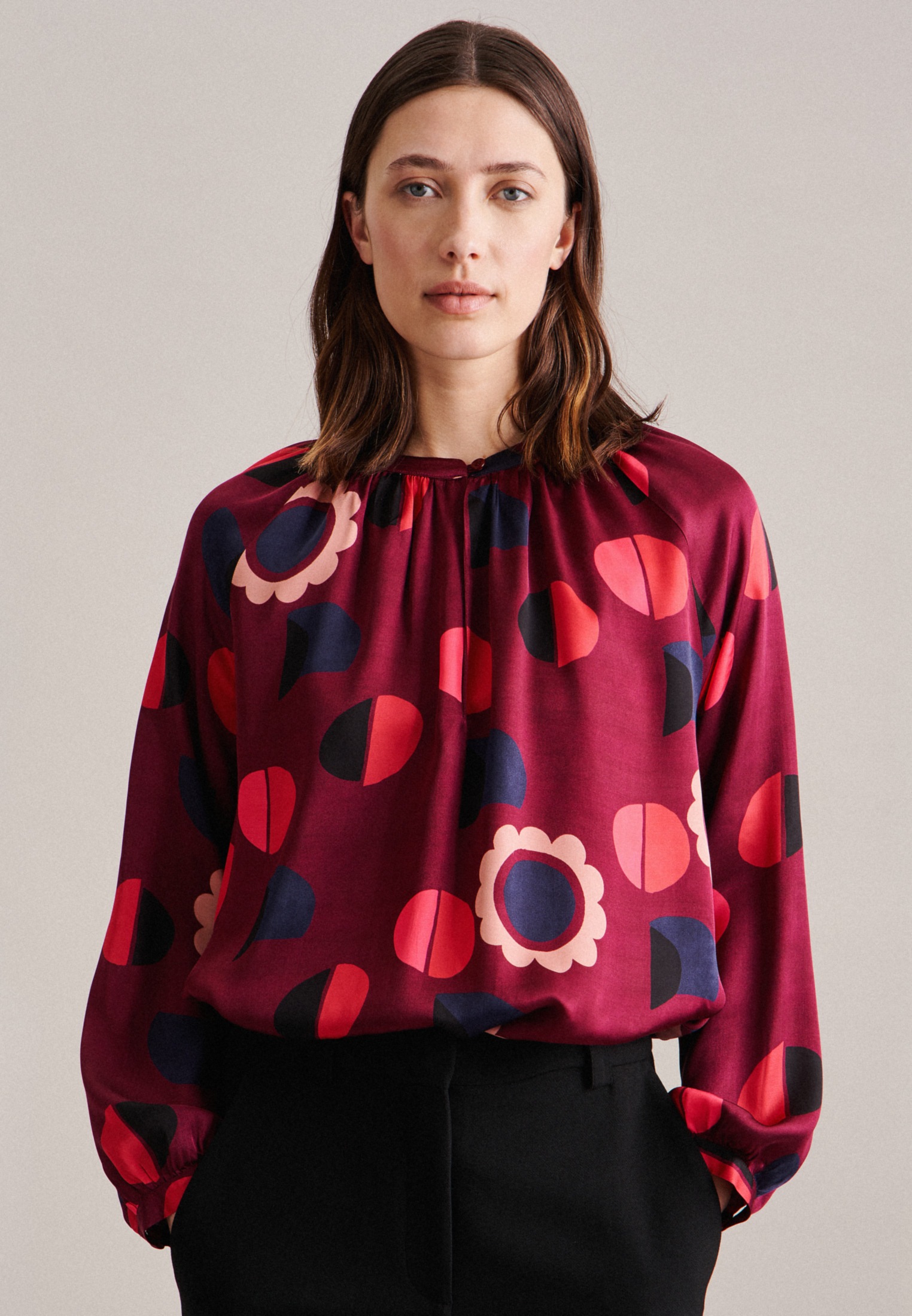 seidensticker Shirtbluse »Schwarze Rose« Langarm Rundhals Druck