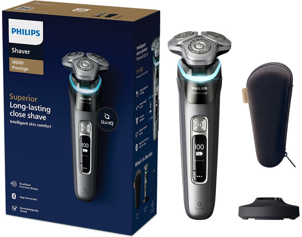 Philips Elektrorasierer "Series i9000 Prestige XP9202/10" integrierter Präzisionstrimmer mit SkinIQ Technologie, inkl. Ladestand, Reiseetui