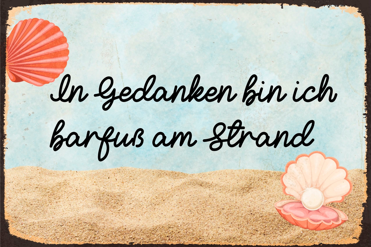 queence Metallbild »Gedanklich am Strand«, Schriftzüge-Schriftzug-Meer-Strand, (1 St.), Stahlschilder