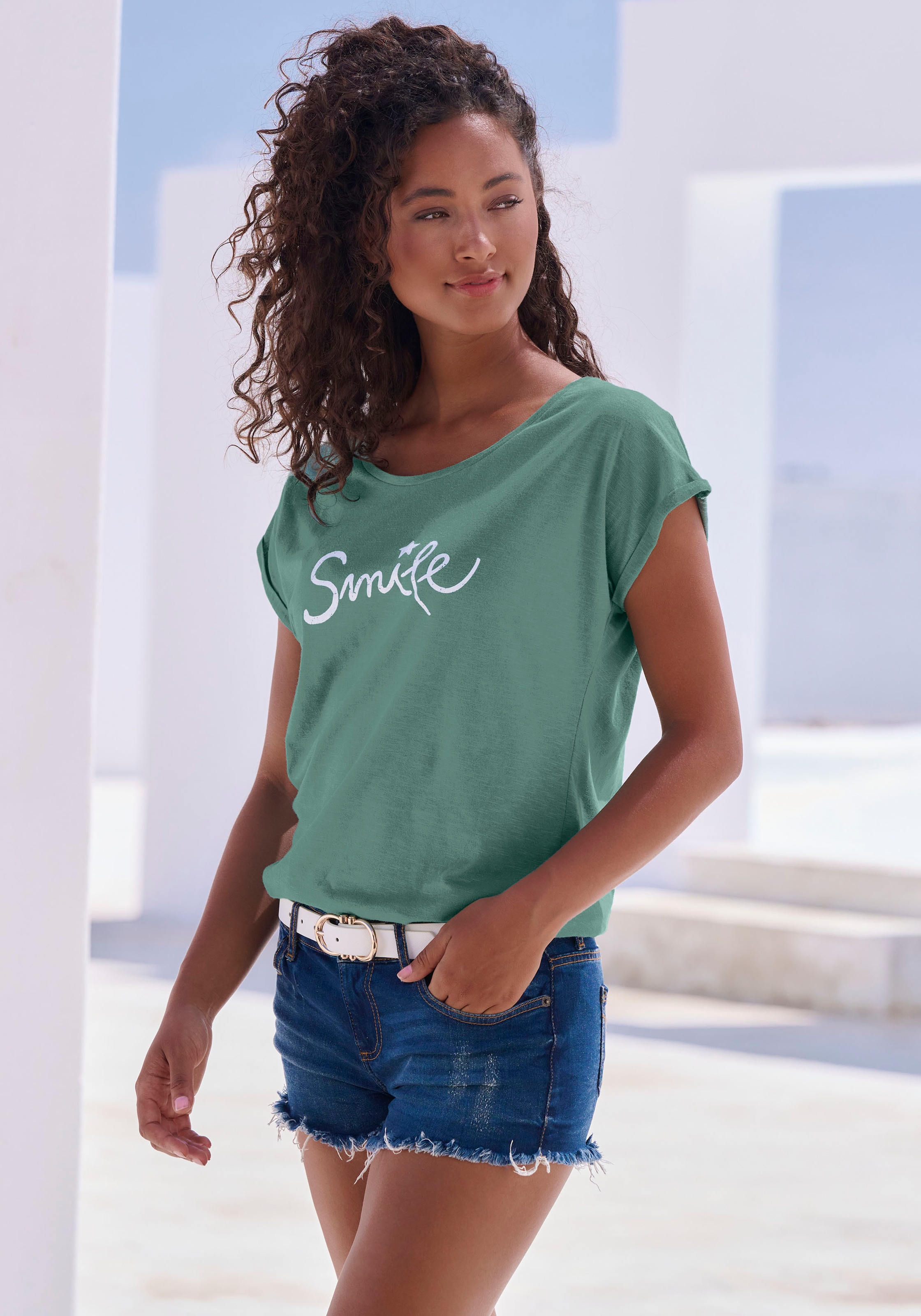 Beachtime T-Shirt »mit Frontdruck "Smile"«, aus weicher Baumwoll-Qualität