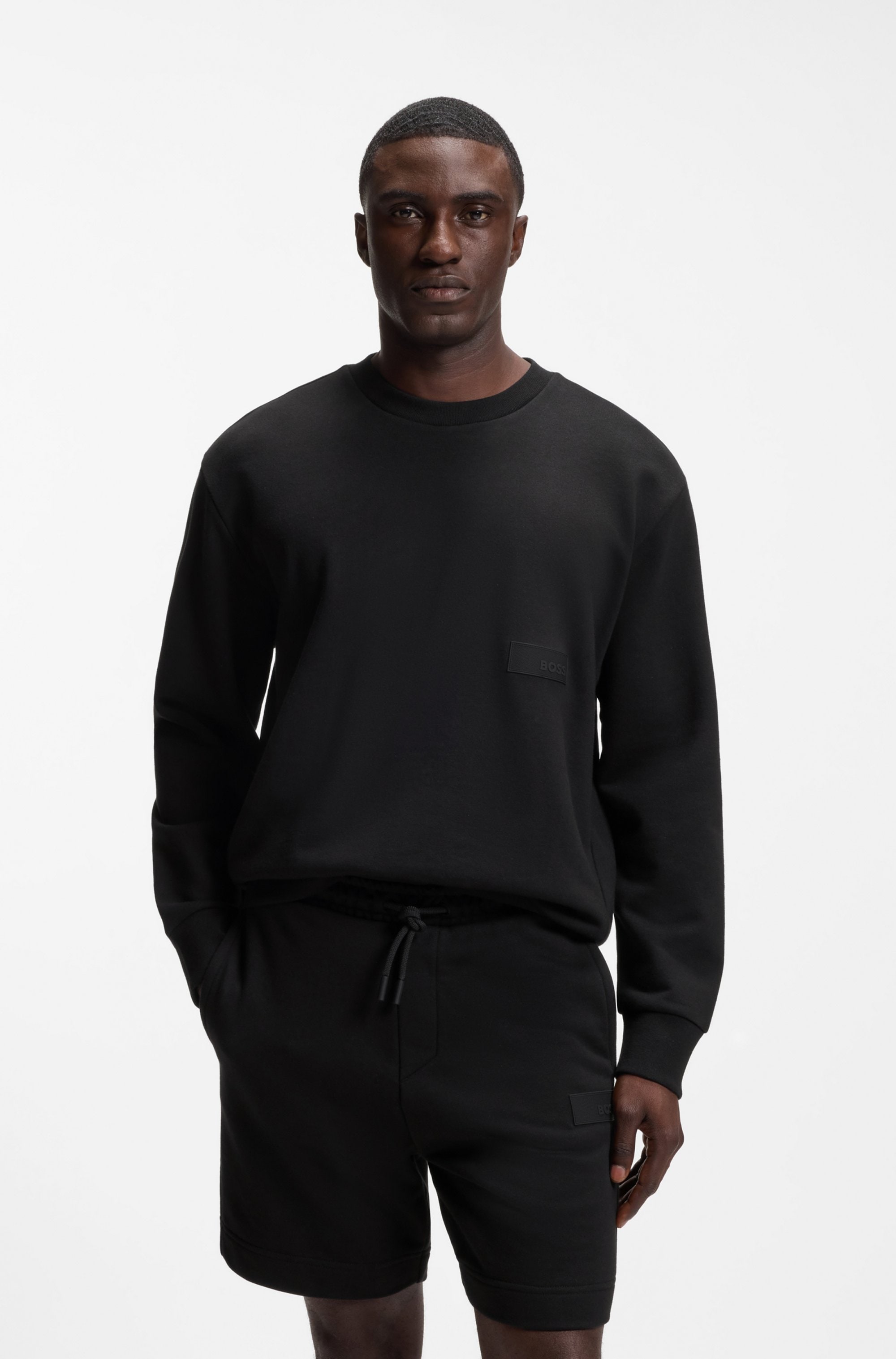 BOSS GREEN Sweatshirt, Rundhalsausschnitt, Relaxed Fit, Logo-Badge
