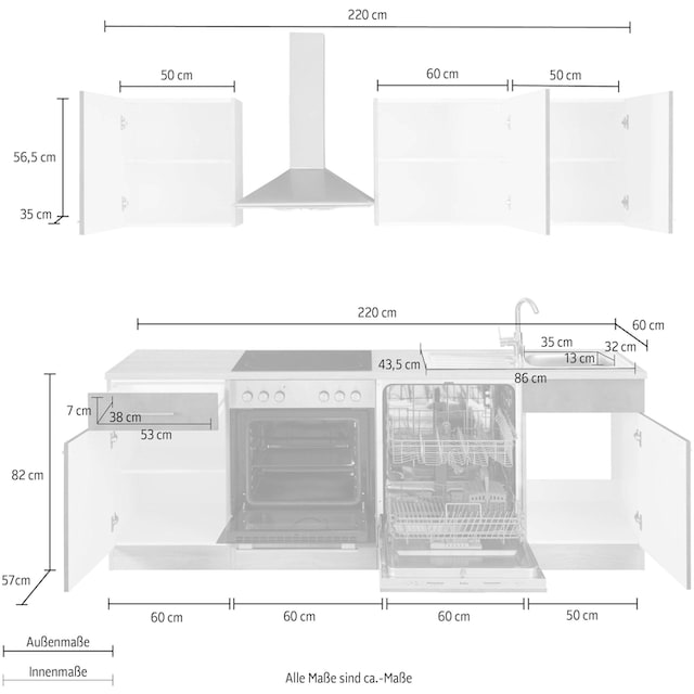 ❤ wiho Küchen Küchenzeile »Zell«, ohne E-Geräte, Breite 230 cm ordern im  Jelmoli-Online Shop