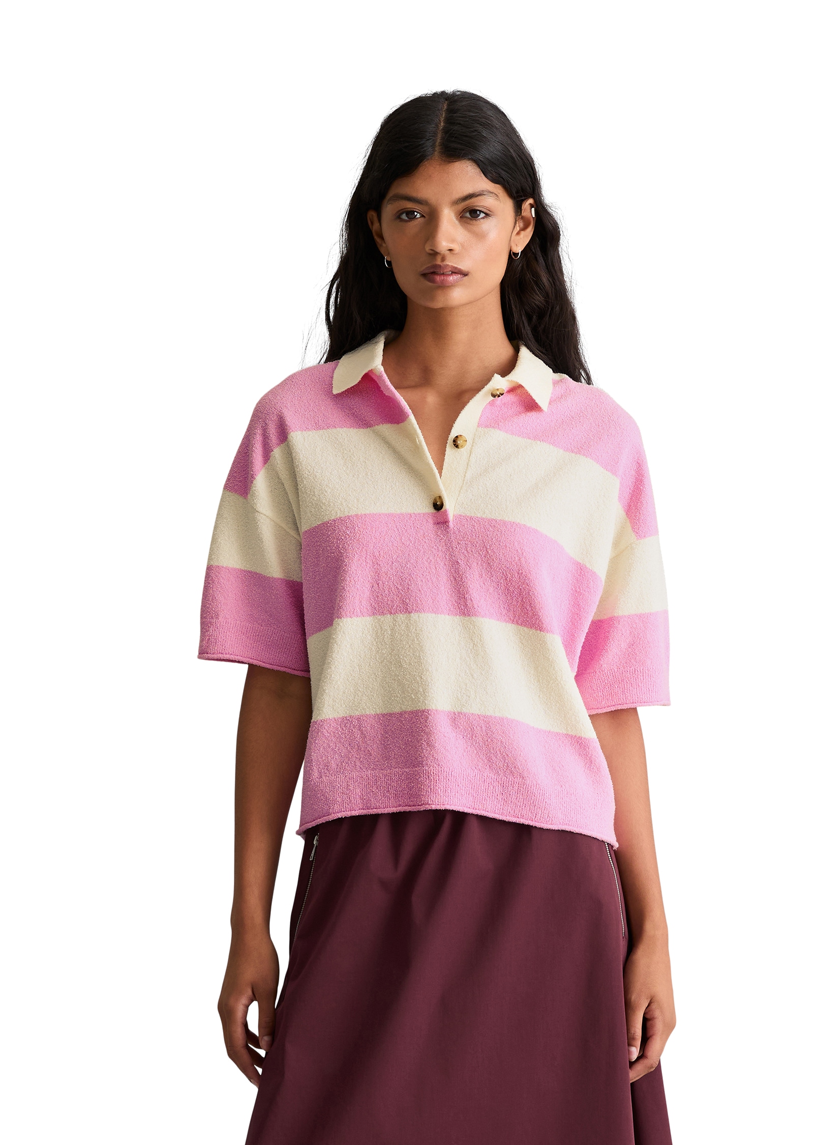Marc OPolo DENIM Poloshirt regular aus Crinkled Organic Cotton-Mix, Strick, mit Blockstreifen