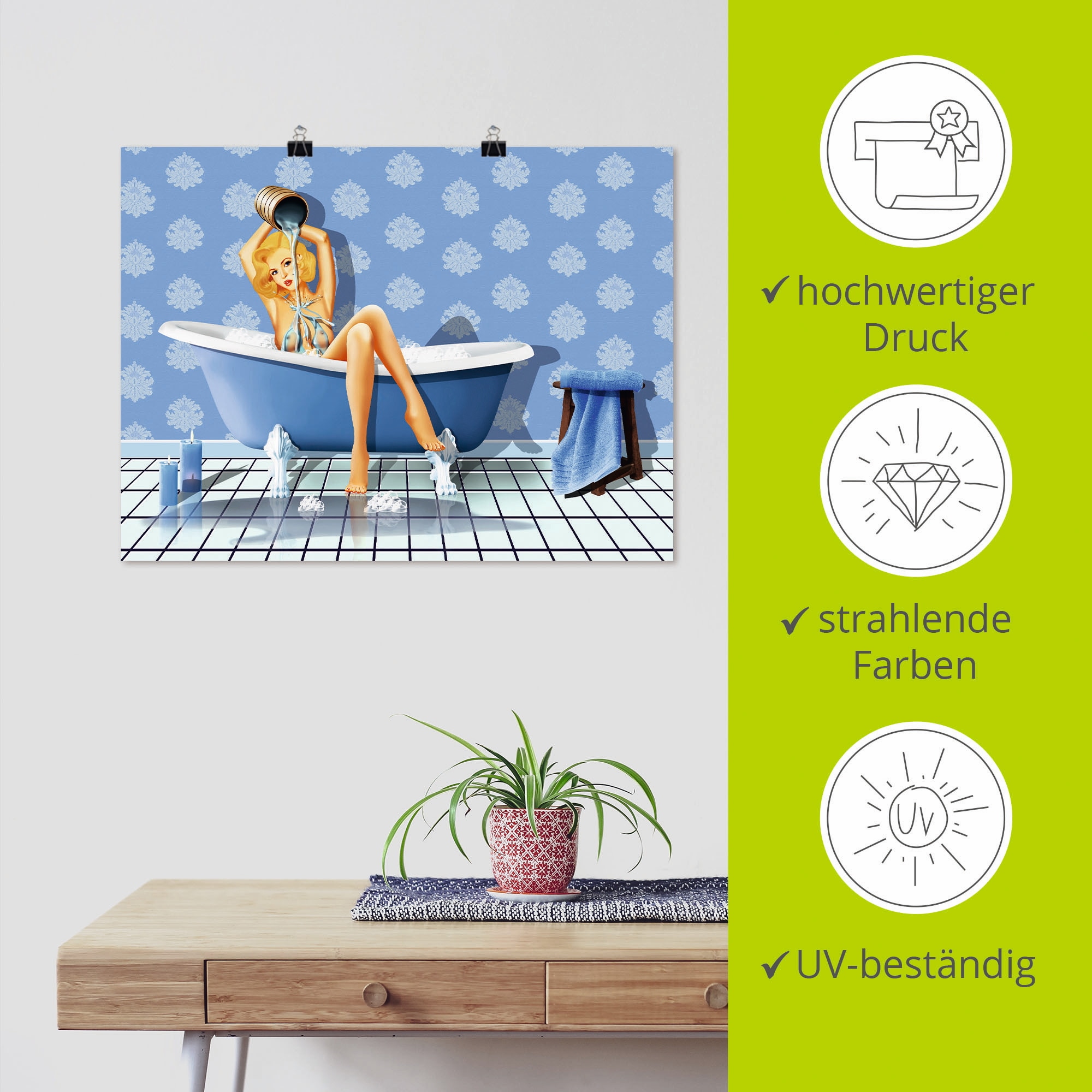 Artland Wandbild »Das sexy blaue Badezimmer«, Frau, (1 St.), als Leinwandbild, Poster, Wandaufkleber in verschied. Grössen