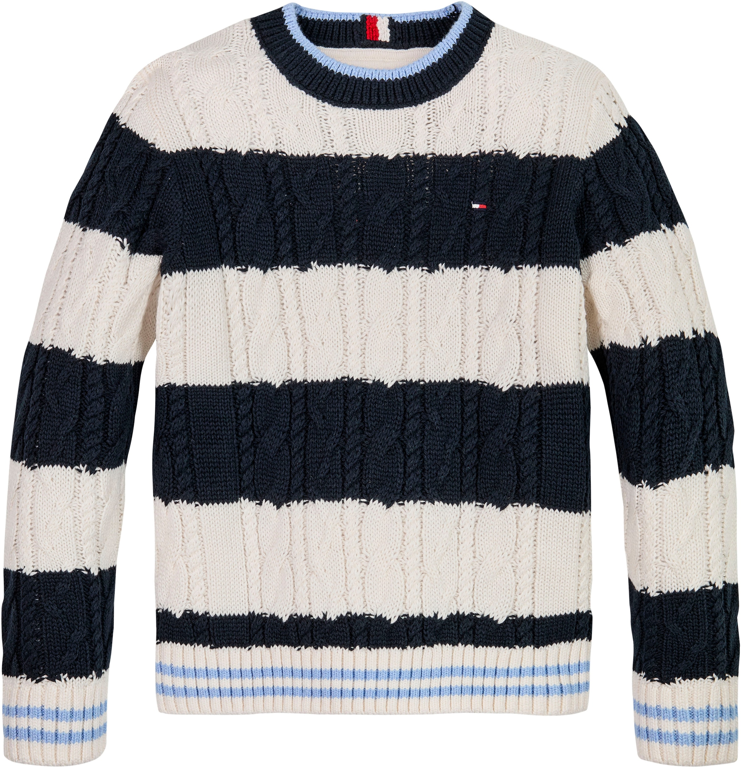 Tommy Hilfiger Strickpullover »COLORBLOCK CABLE REGULAR SWEATER«, Kinder bis 16 Jahre mit Logostickerei