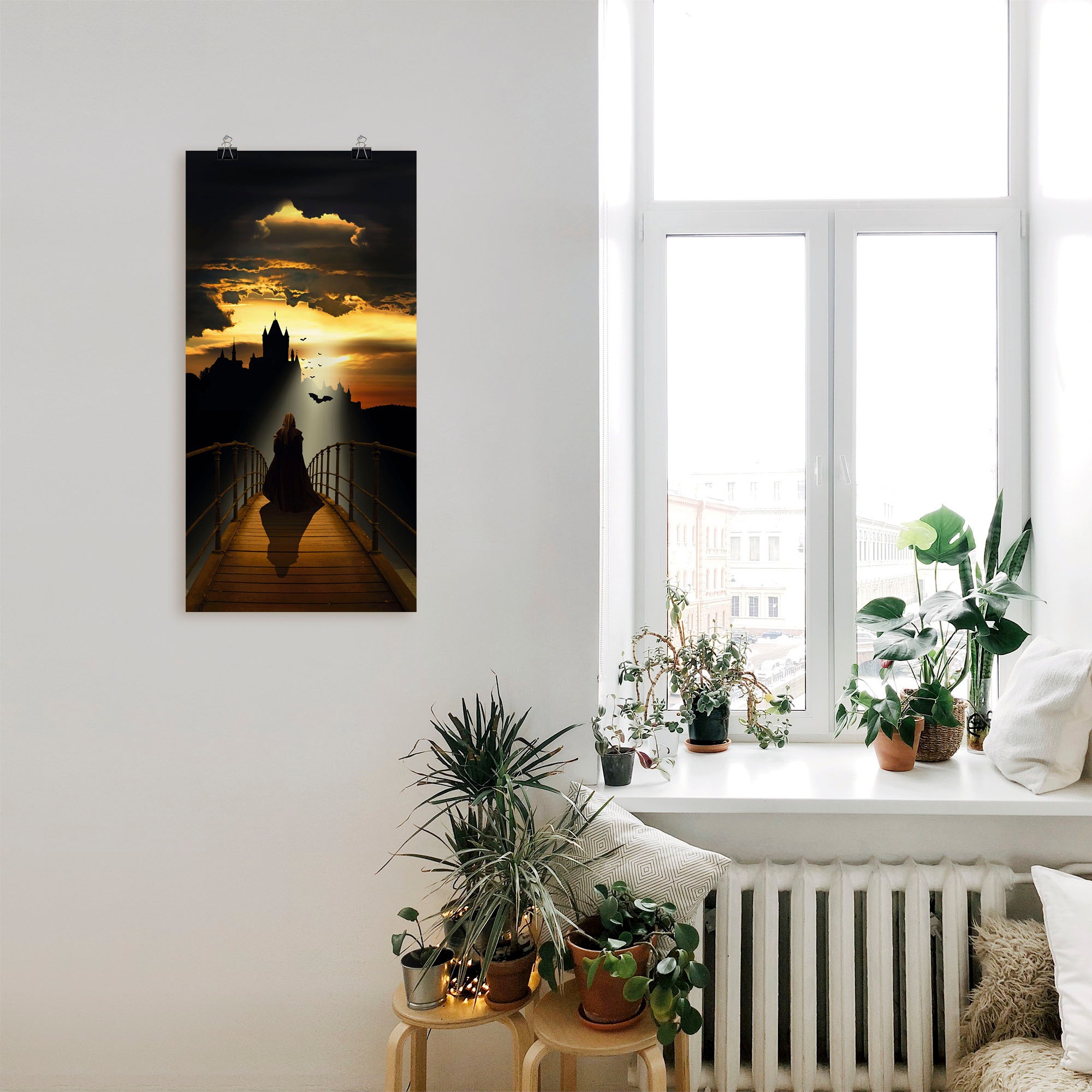 Artland Wandbild »Der Mönch auf dem Weg zur Burg«, Dark Fantasy, (1 St.), als Leinwandbild, Poster in verschied. Grössen