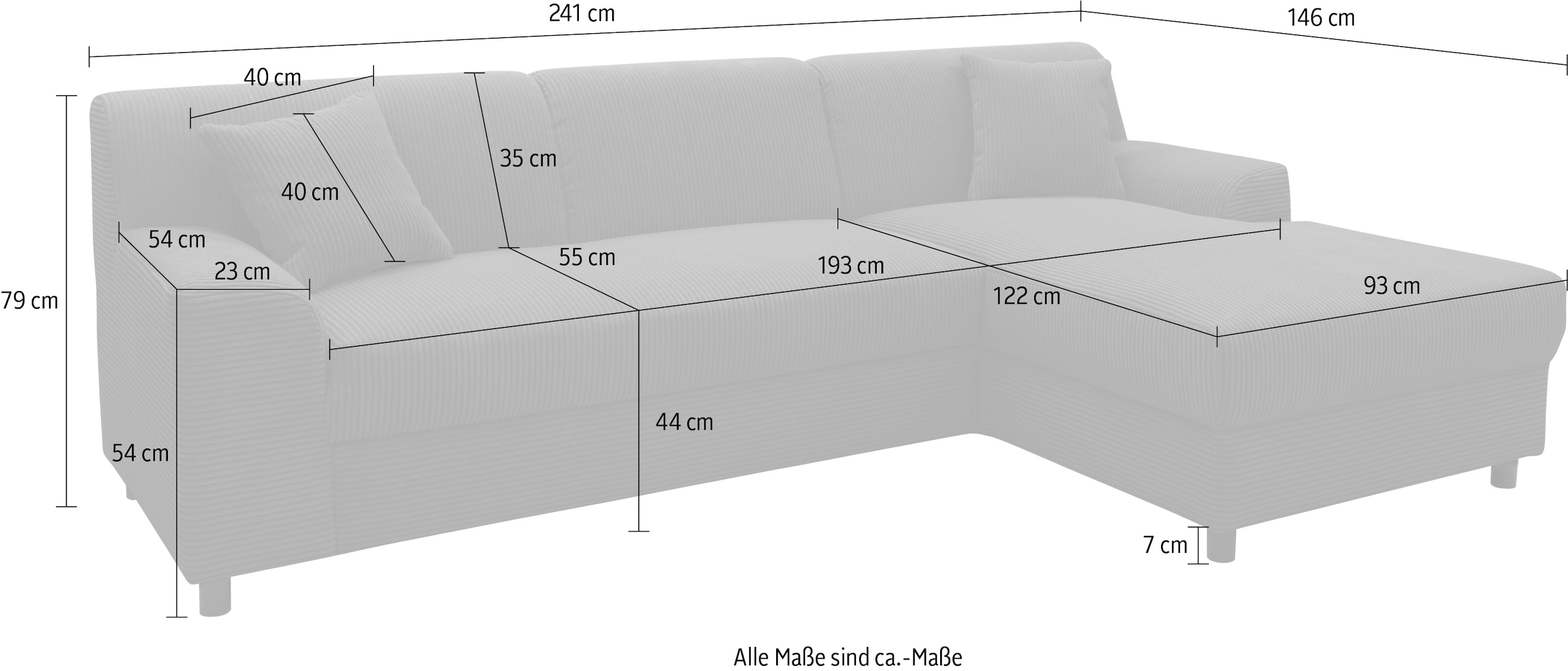 DOMO collection Ecksofa »Turah 2, L-Form, in Cord u. wasserabweisender Microfaser, Federkern«, B/T/H: 241/146/79 cm, incl. Zierkissen, wahlweise mit Bettfunktion