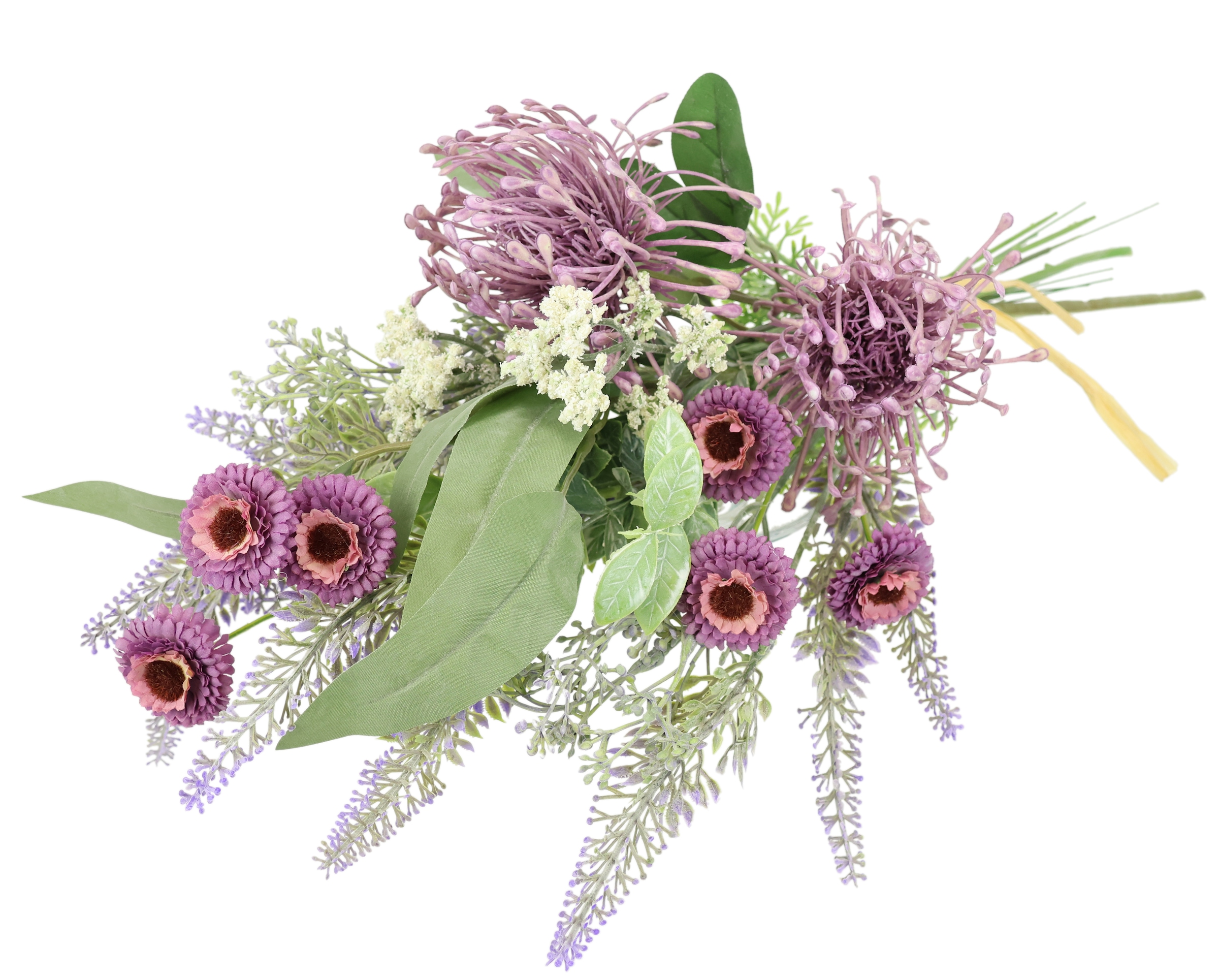 I.GE.A. Kunstblume »Kunstblumen-Strauss Protea Zinnien Lavendel«, Bouquet Blumensträusse Dekoblume Blumen Grabdeko