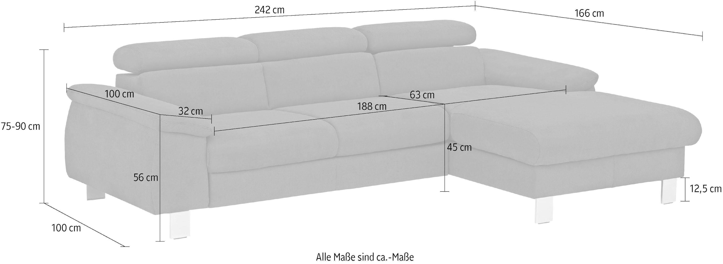 COTTA Ecksofa Komaris, Ecksofa, wahlweise mit RGB-LED-Beleuchtung und Bettfunktion/Bettkasten