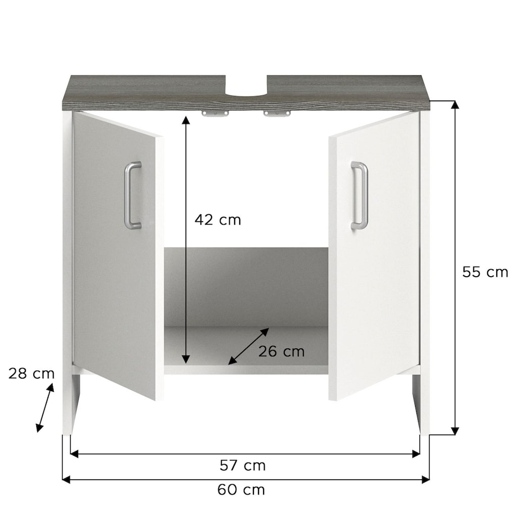 welltime Waschbeckenunterschrank »Lier«, (1 St.), Badmöbel, 2 Türen, Breite 60 cm