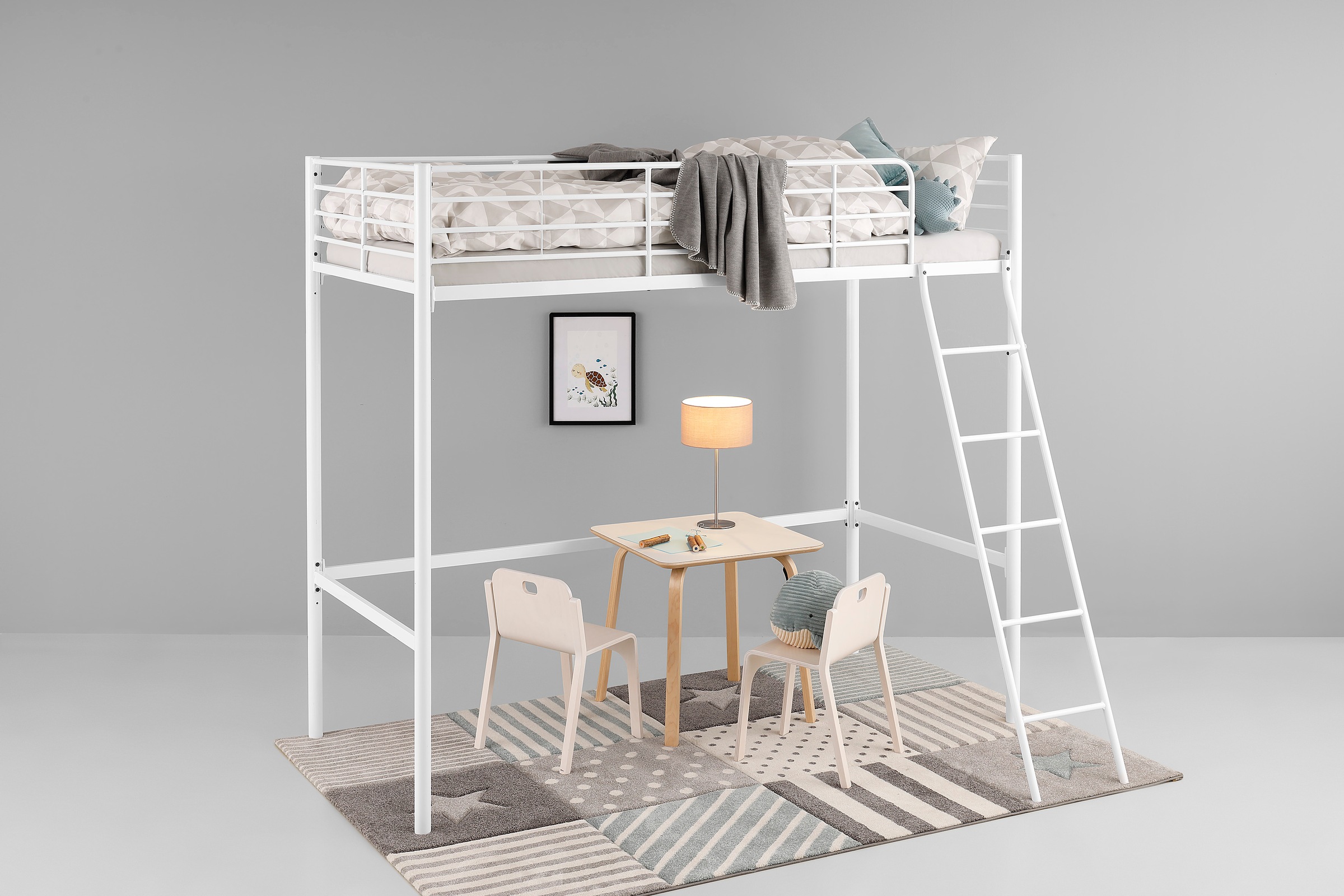 GOODproduct Hochbett »Hayo, Topseller! Zeitloses Metallbett, in mehreren Farben« Gesamtmasse (B/T/H) ca. 208/159/186 cm, inkl. Lattenrost, Absturzsicherung und Leiter aus Metall