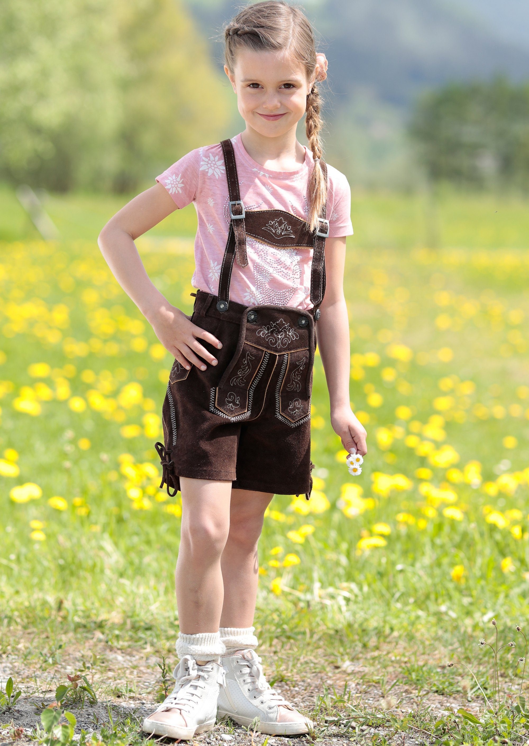 MarJo Trachtenlederhose, (2 tlg., mit Hosenträgern), Kinder mit Stickerei