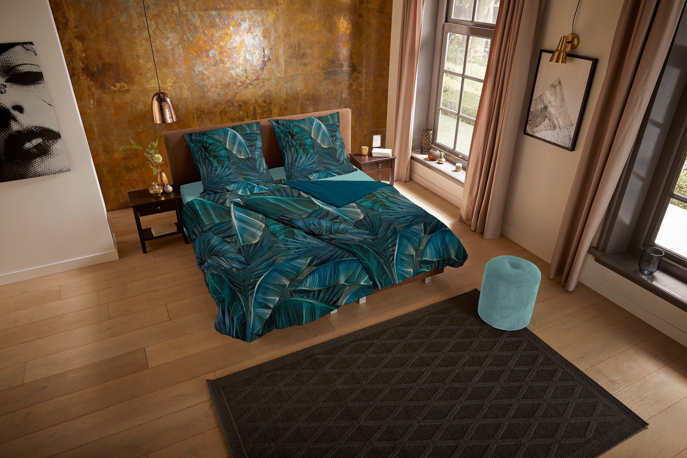 PURE luxury collection Wendebettwäsche »Joost«, Mikrofaser, 135x200, Pflegeleicht, Reissverschluss, Wendeoptik, Petrol