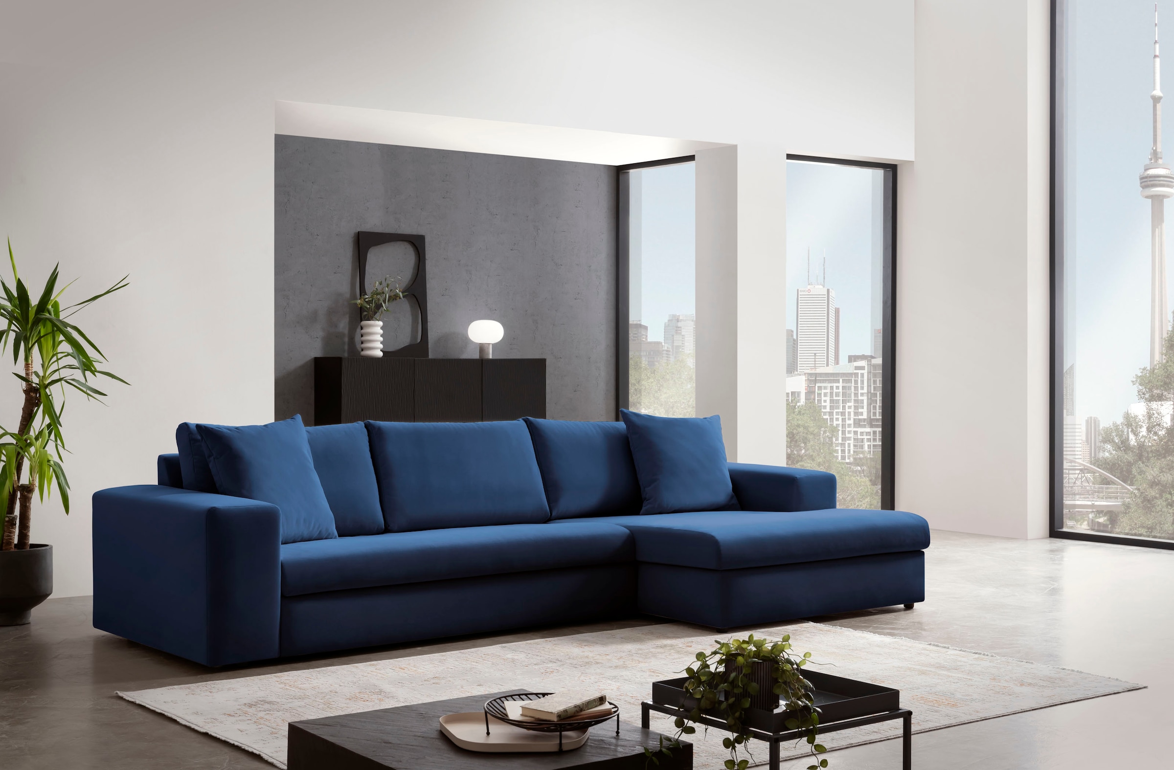andas Ecksofa »SLEETLAND XXL in Samtvelours oder Vintage-Leder-Optik, L-Form,«, besonders gross und bequem