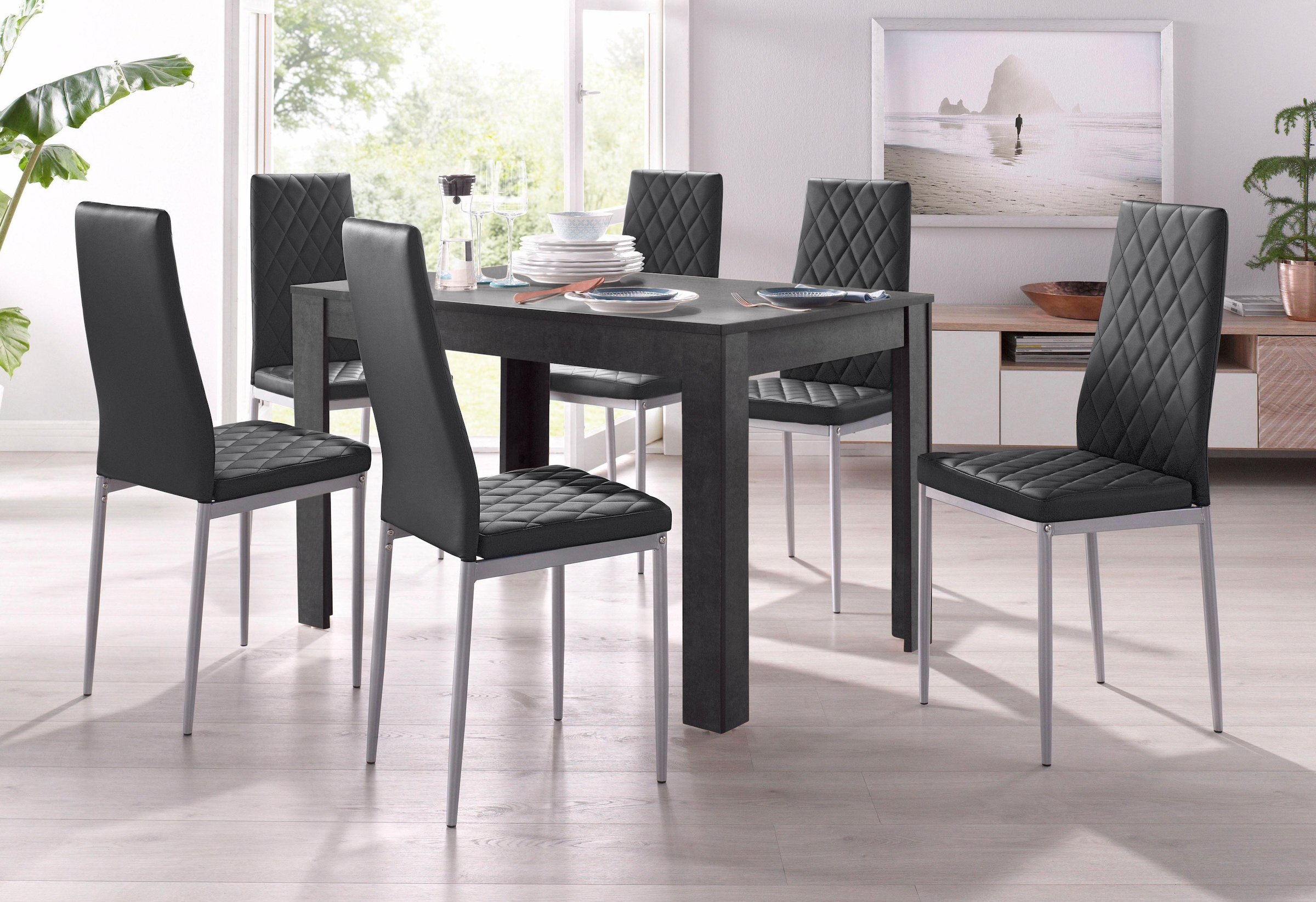 INOSIGN Essgruppe, (Set, 5 tlg.), 4 Stühle mit Tisch in schieferfarben,  Breite 120 cm online bestellen | Jelmoli-Versand