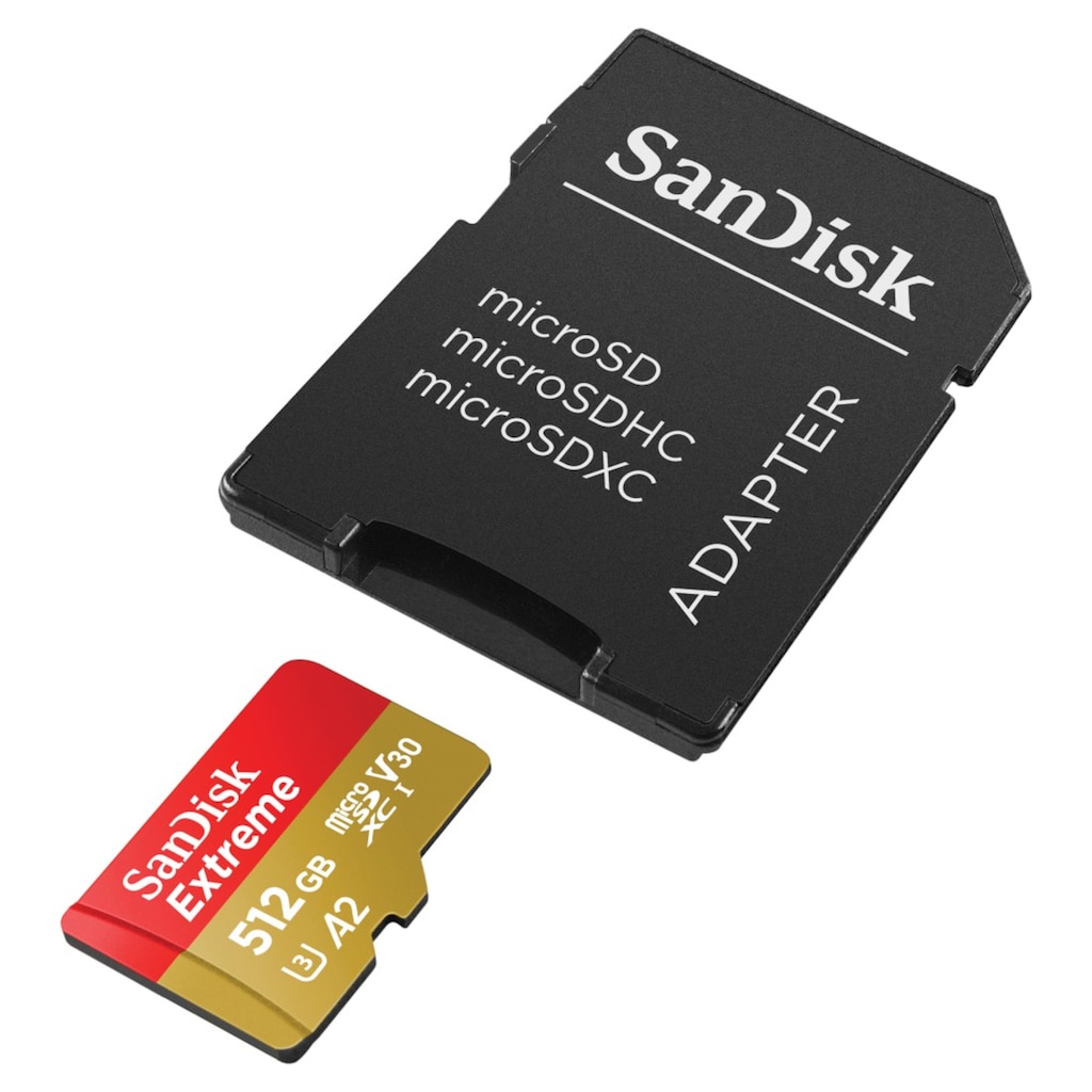 Sandisk Speicherkarte »microSDXC Extreme, Adapter, 1 Jahr RescuePRO Deluxe«, (UHS Class 3 190 MB/s Lesegeschwindigkeit)