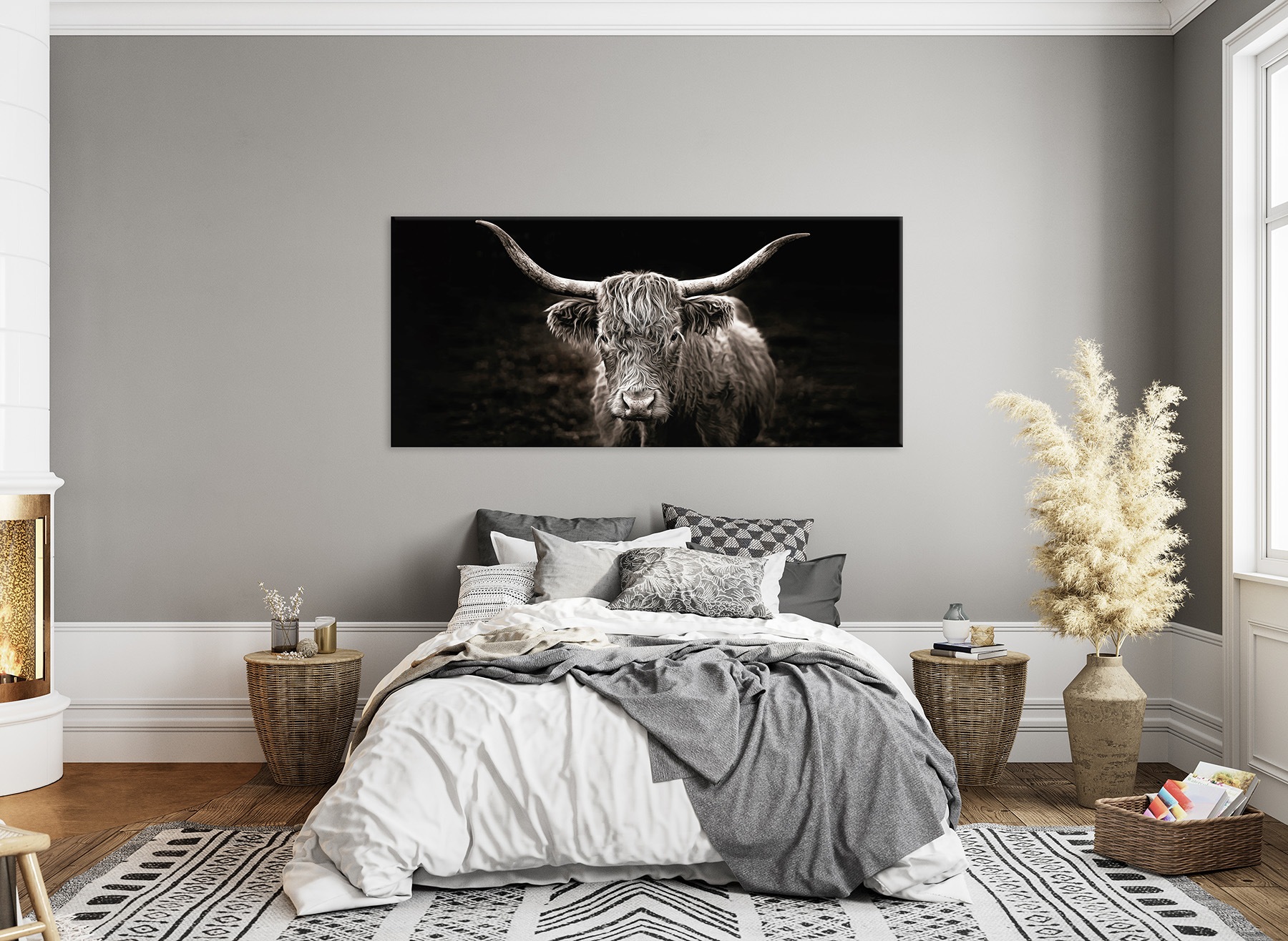 Bönninghoff Leinwandbild "Wandbild HOCHLANDRIND XXL 90x200 cm – Leinwandbild Keilrahmen Deko" Kuhbilder 1 Stk. tlg. auf Keilrahmen gespannt