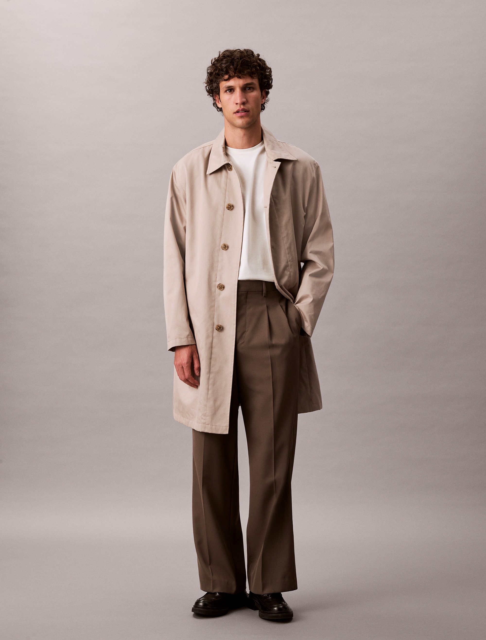 Calvin Klein Langmantel »LS COTTON NYLON TRENCH COAT« Mit Rundhalsausschnitt