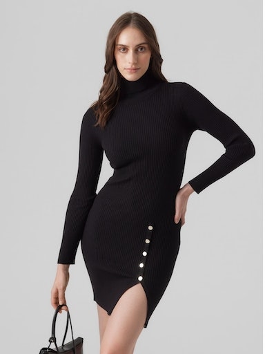 kaufen Strickkleid Jelmoli-Versand BUTTON BOO« REP »VMABA DRESS Moda Vero LS online ROLLNCK | GA