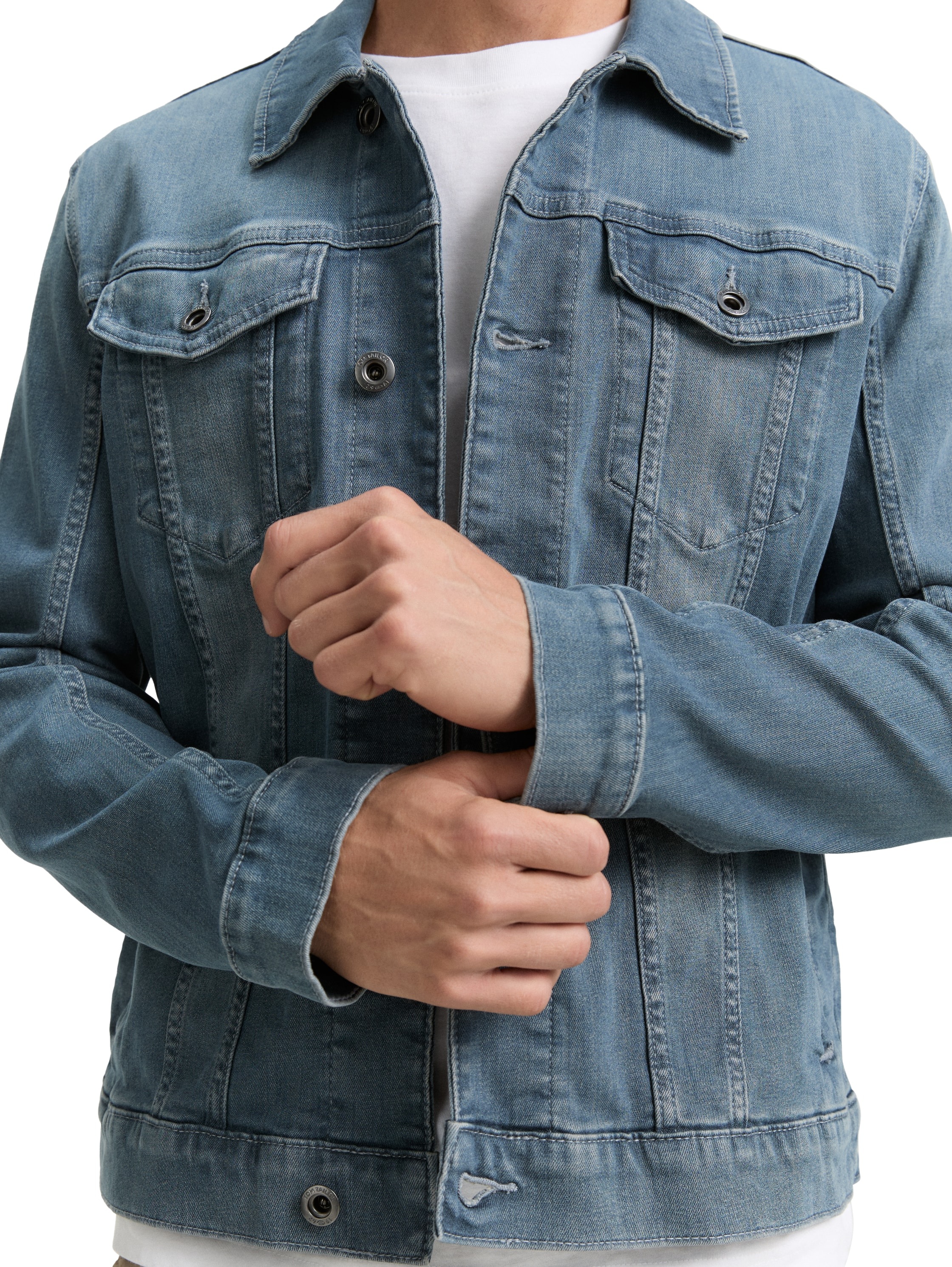 TOM TAILOR Jeansjacke, ohne Kapuze, mit Knopfleiste und Stretch-Anteil