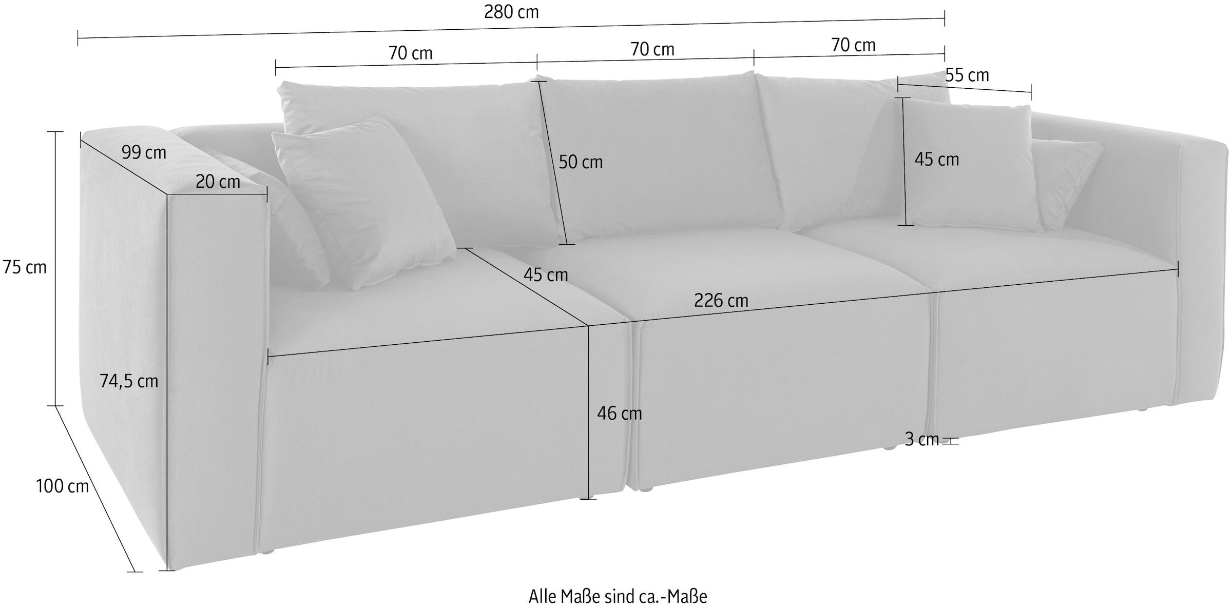 Guido Maria Kretschmer Home&Living 3-Sitzer »Comfine«, zusammengesetzt aus Modulen, in 3 Bezugsqualitäten