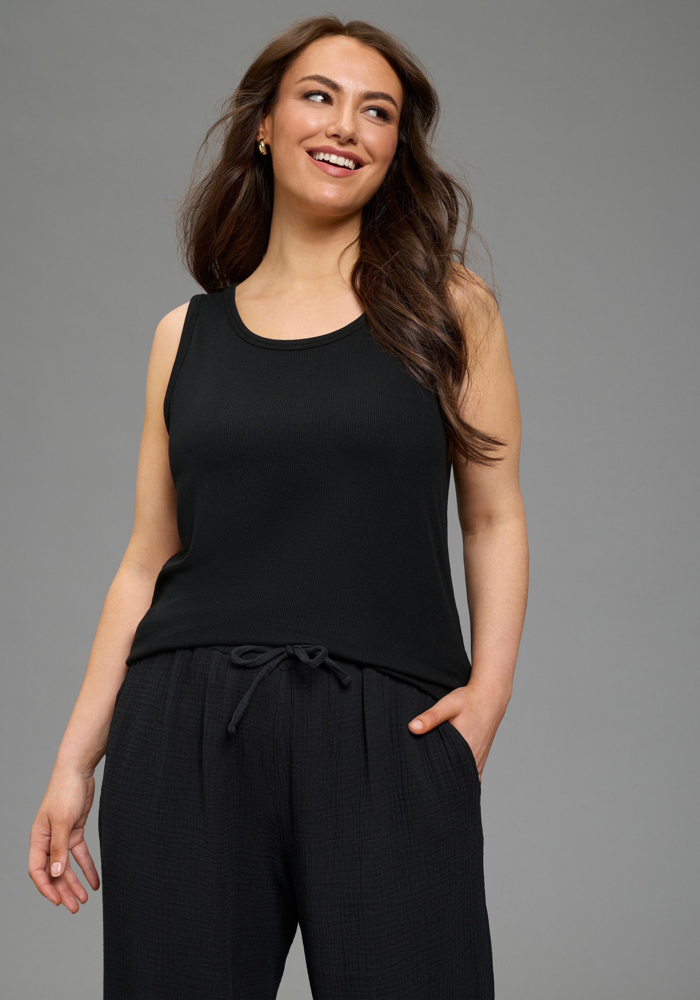 Laura Scott CURVE Tanktop "Grosse Grössen" figurbetonte Passform, aus Viskose und Elasthan, in Rippware