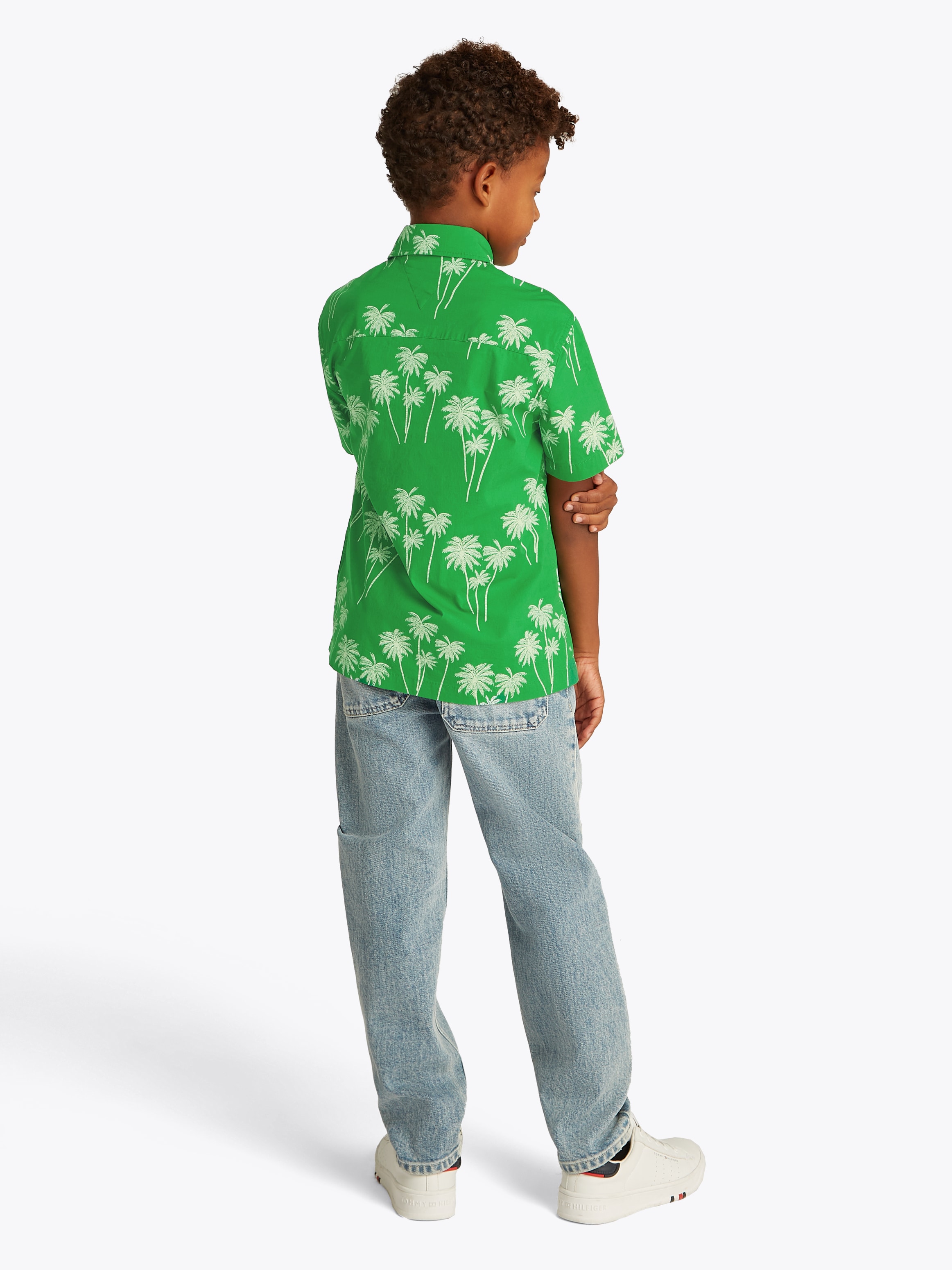 Tommy Hilfiger Kurzarmshirt »STRETCH POPLIN PRINTED SHIRT SS«, mit Palmenprint