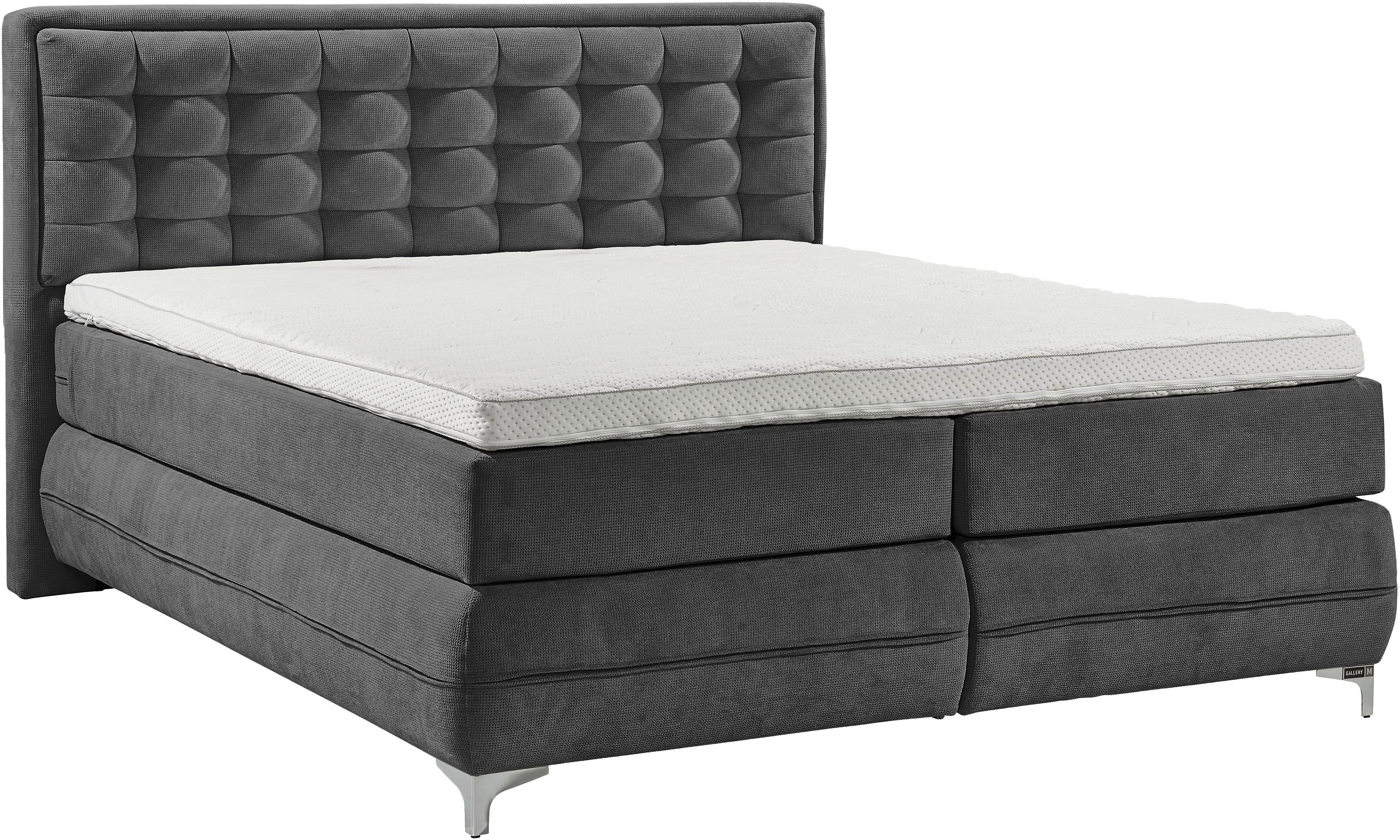 Musterring Boxspringbett "Dubai" Winkelfuss in Chrom, 3 Härtegrade, Kopfteil in Kassettensteppung