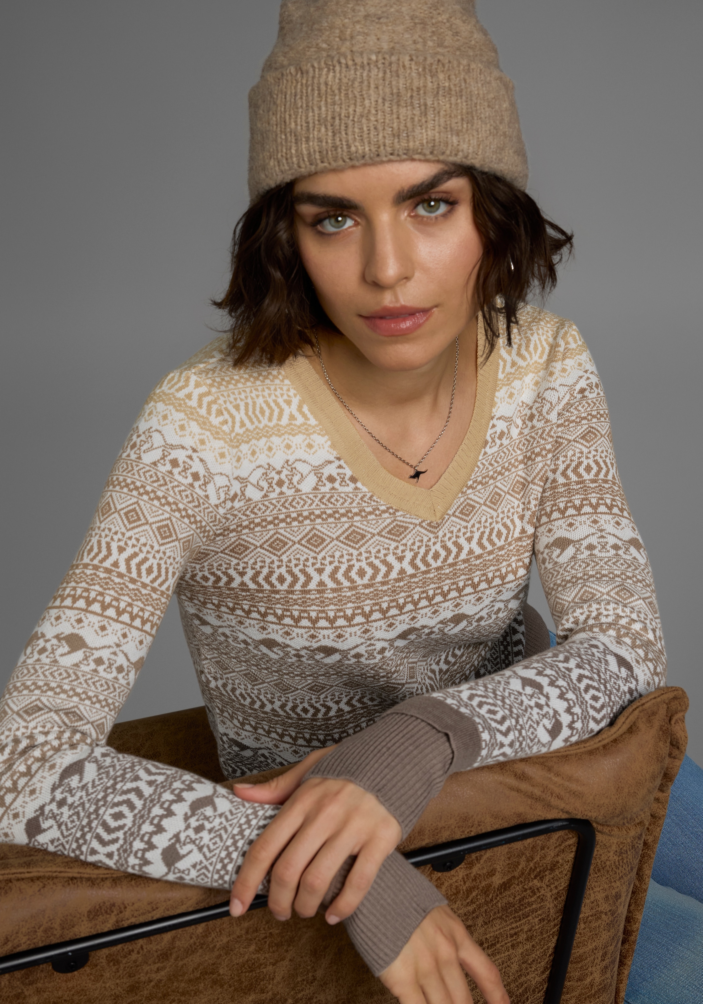 KangaROOS Jacquardpullover, im Norweger-Muster mit kleinen Kängurus