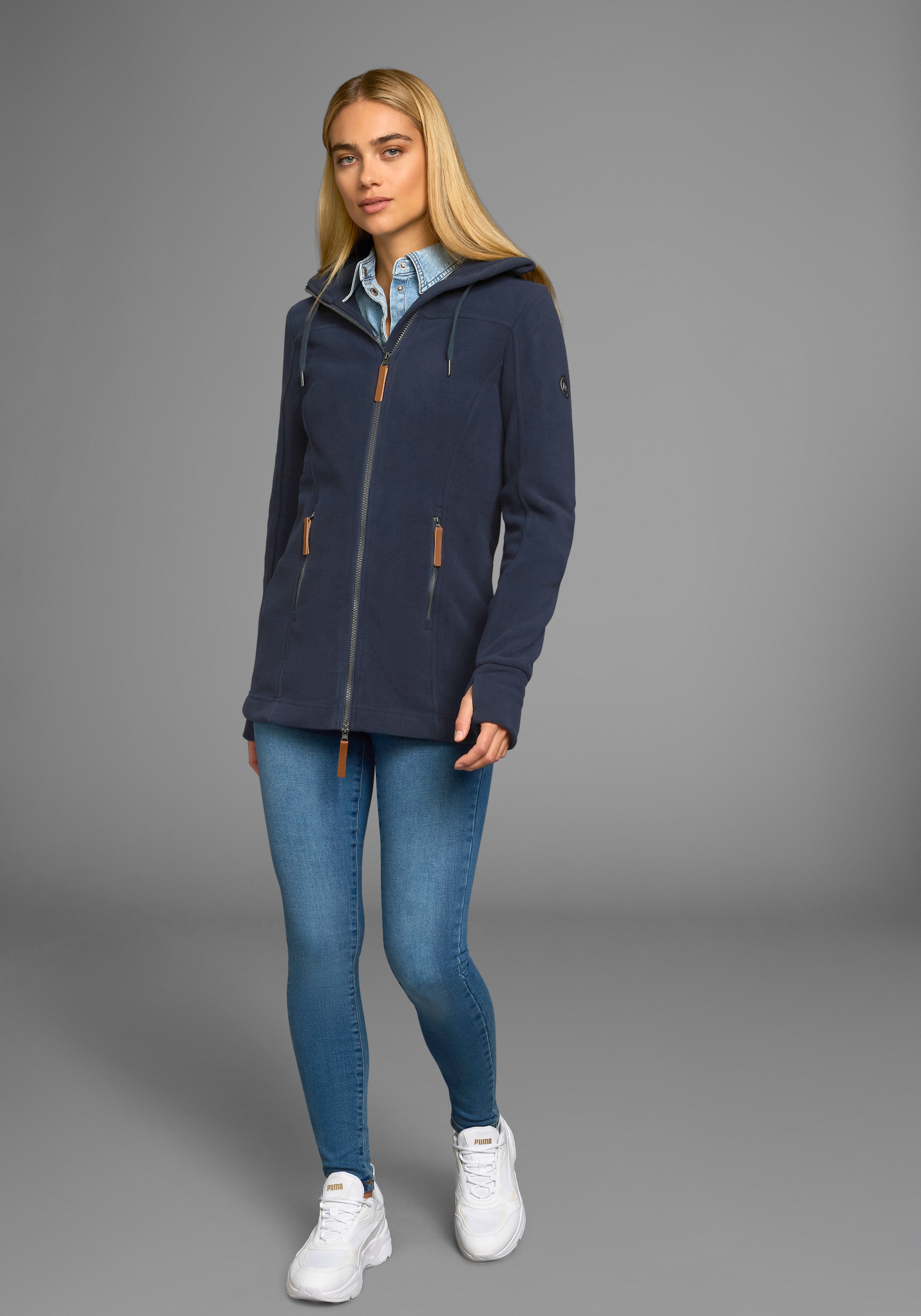 Polarino Fleecejacke, mit Kapuze, aus Fleece, atmungsaktiv, schnell trocknend