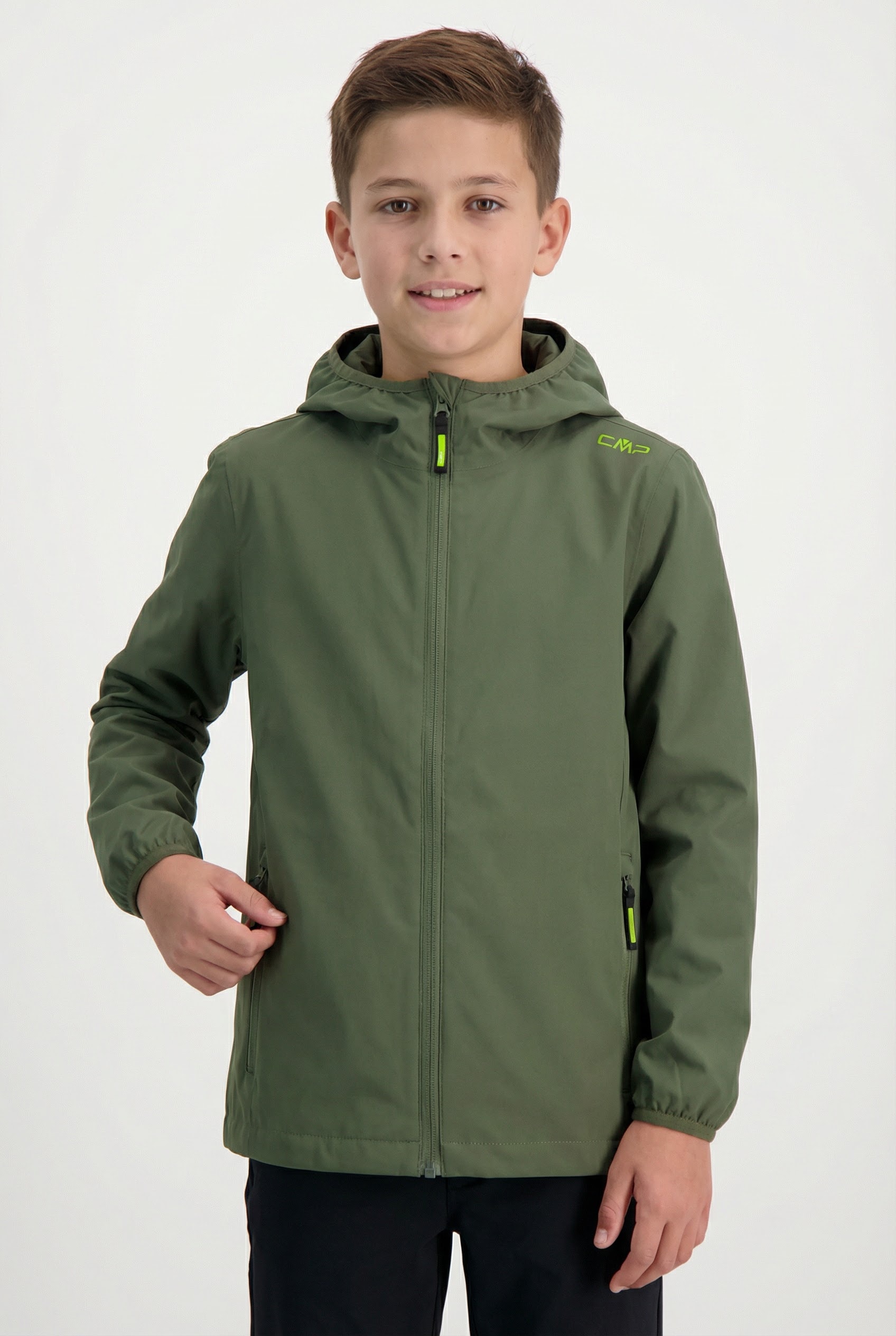 Cmp Oil Grün Funktionsjacke "Kid Jacket Fixed Hood" Für Kinder, Übergangsjacke, Sportlicher Stil, Aus Polyester