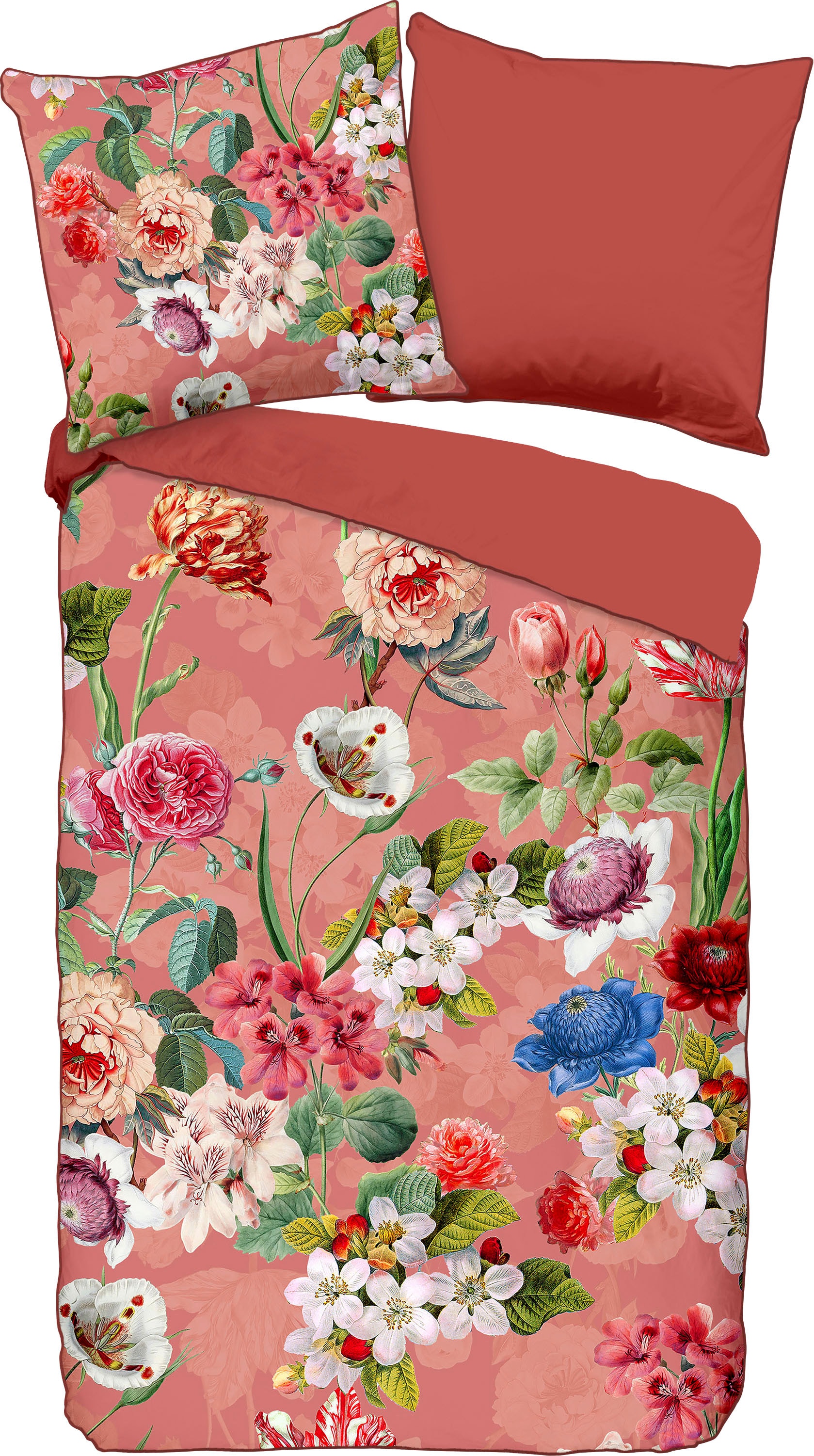 Descanso Wendebettwäsche »Amalia«, Baumwolle, Satin, 135x200, Biese, Reissverschluss, Wende, Blumen Terra