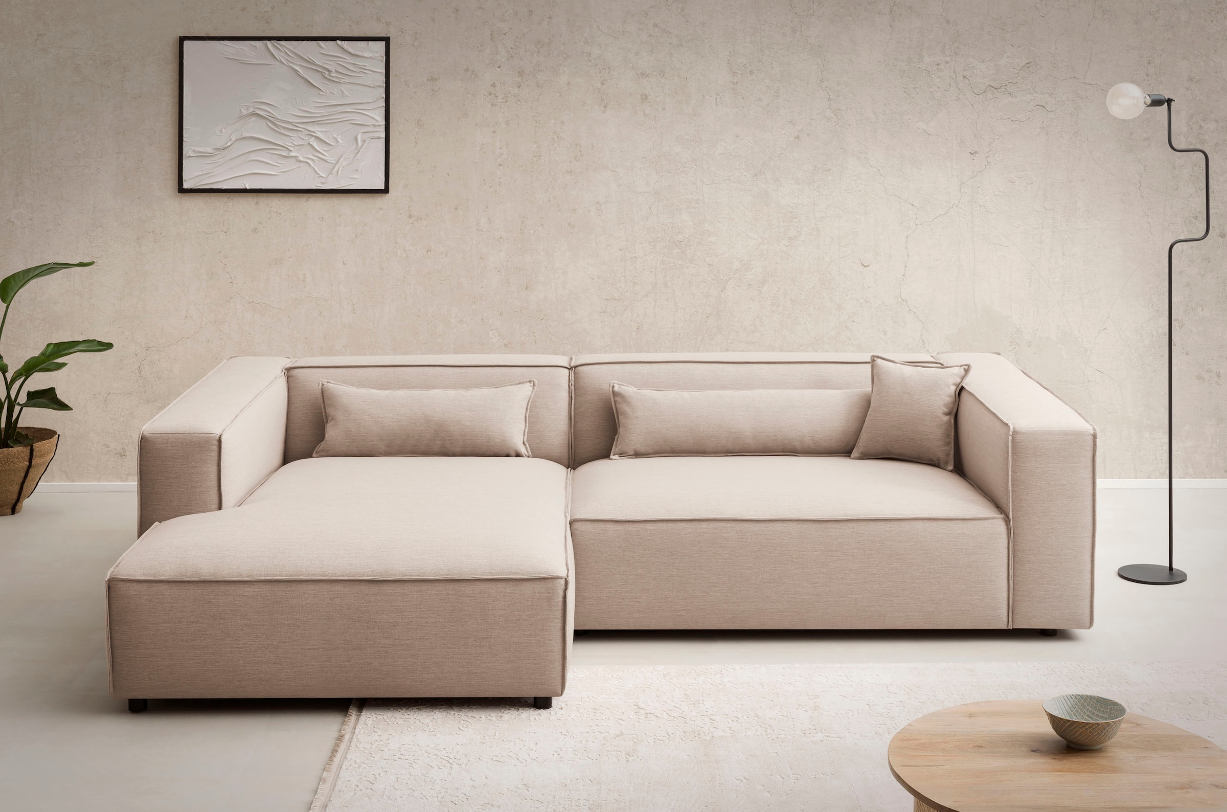 LeGer Home by Lena Gercke Ecksofa »PIARA XXL, Big-Sofa in Cord oder Leinenoptik, L-Form, mit Kedernaht«, wahlweise Ottomane rechts/links, schwarze Füsse, extra tiefe Sitzfläche