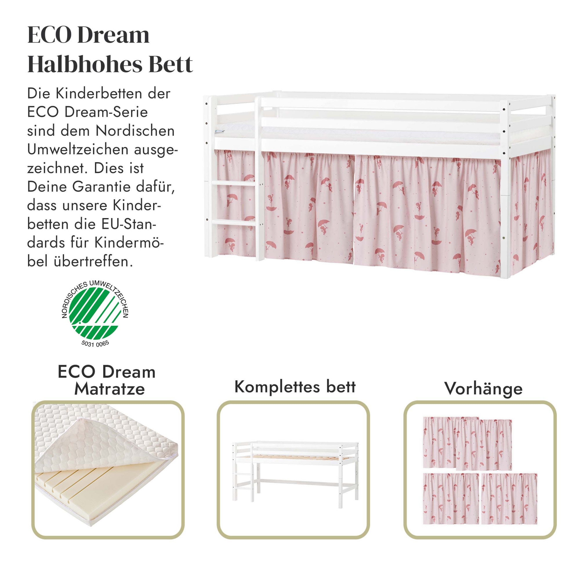 Hoppekids Spielbett »ECO Dream, Hochbett, teilbar in 2 Einzelbetten«, Massivholz, wahlweise in 2 Grössen und 4 Farben, Matratze wählbar