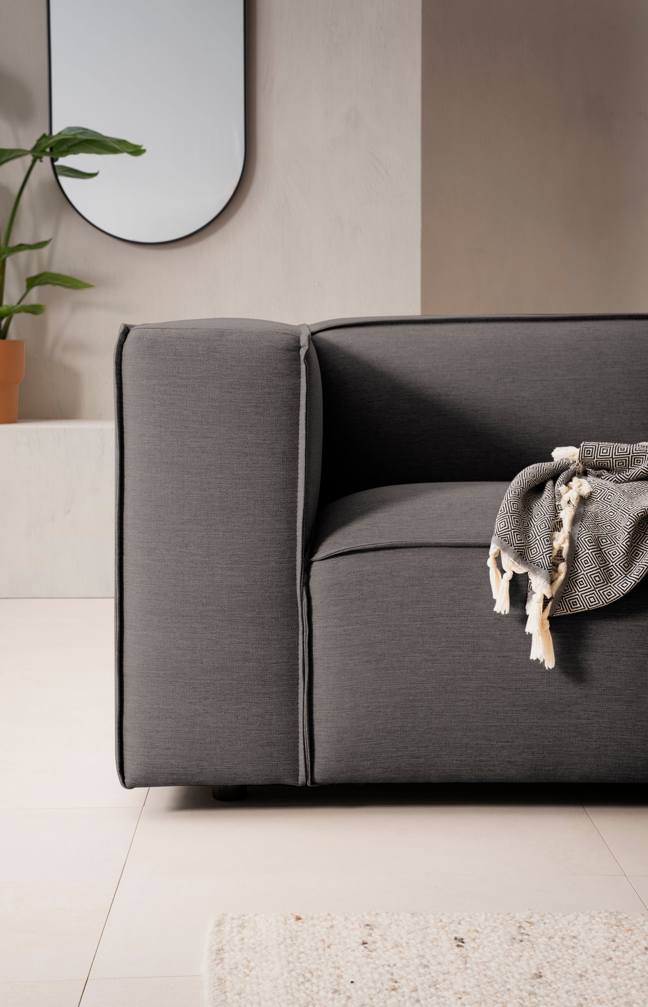 LeGer Home by Lena Gercke 3-Sitzer »PIARA, Couch mit Kedernaht, Sofa in Cord oder Leinenoptik«, schwarze Füsse, bequemer Sitzkomfort