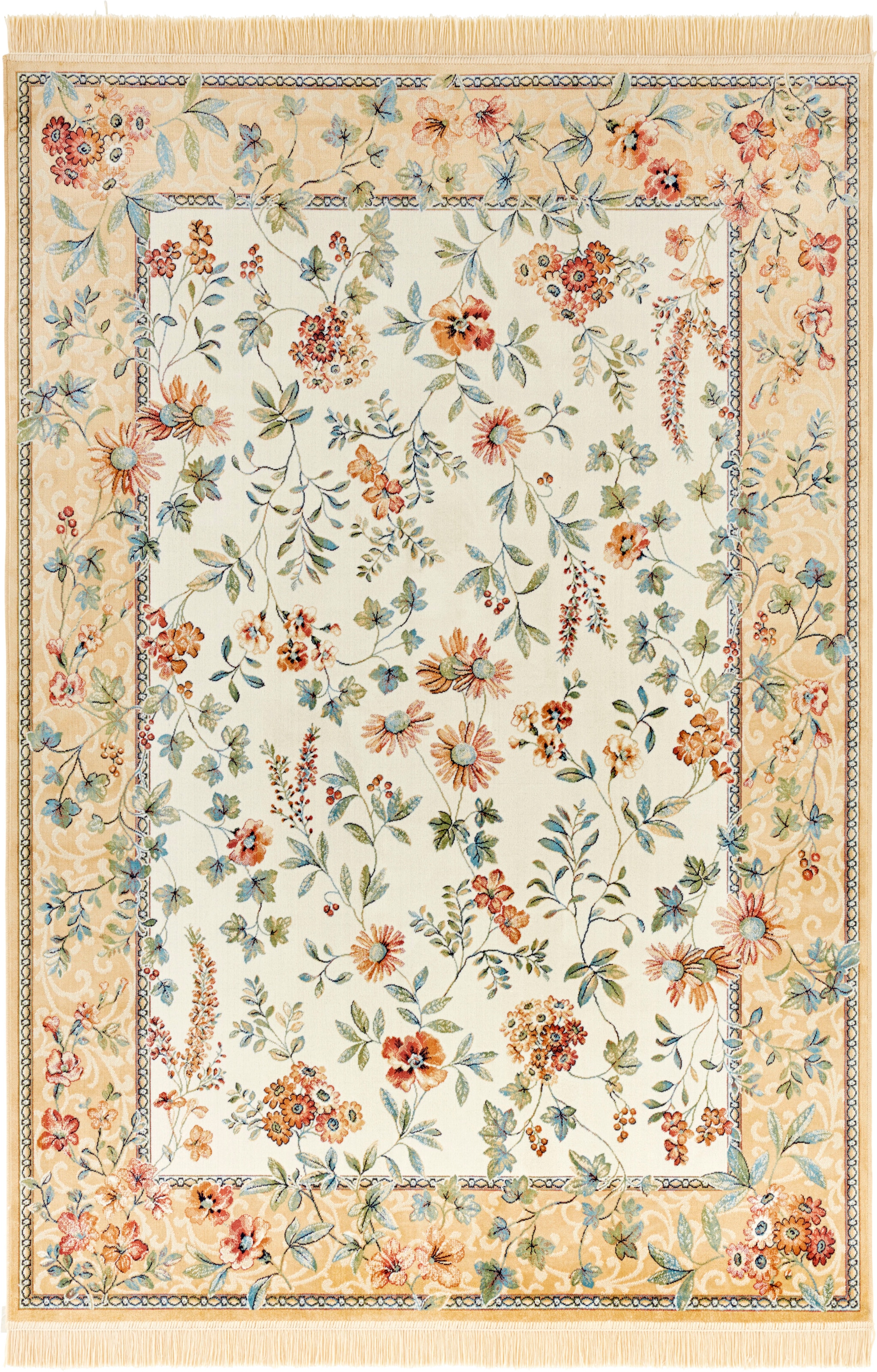 HANSE Home Teppich »Orient Flowers«, rechteckig, 5 mm Höhe, Kurzflor mit Fransen, Orient, Wohnzimmer, Schlafzimmer, Esszimmer