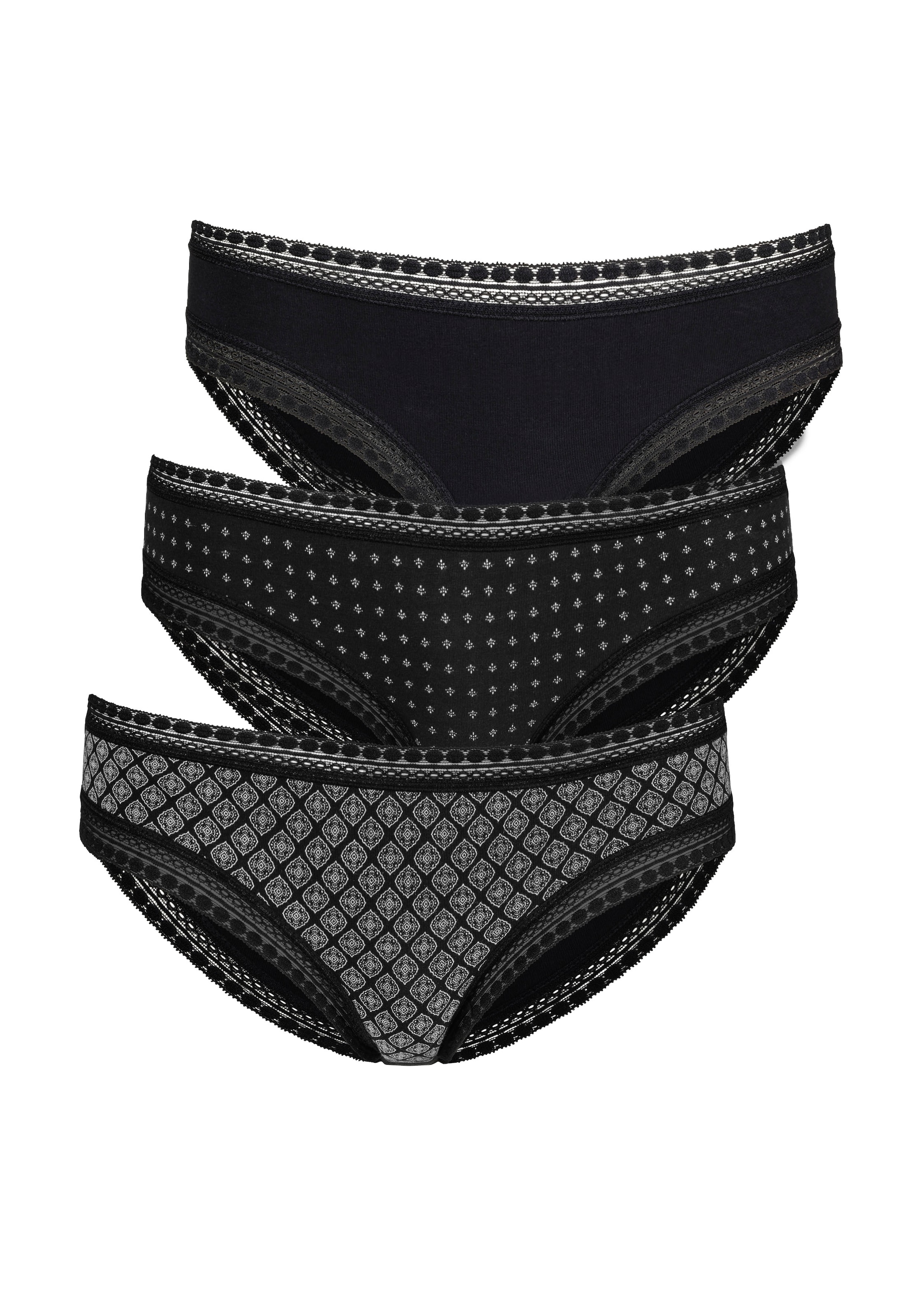elastischer Spitze mit Jelmoli-Versand online (Packung, Baumwolle 3 bei St.), weicher aus LASCANA Schweiz kaufen Bikinislip,