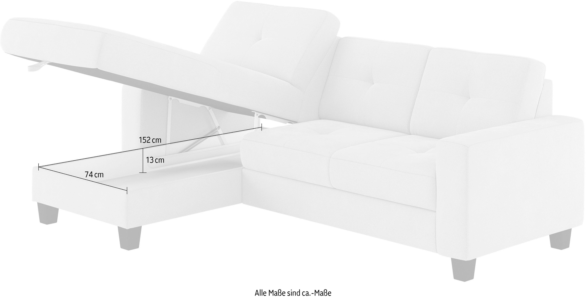 Places of Style Ecksofa »Varese«, wahlweise mit Bettfunktion und Bettkasten