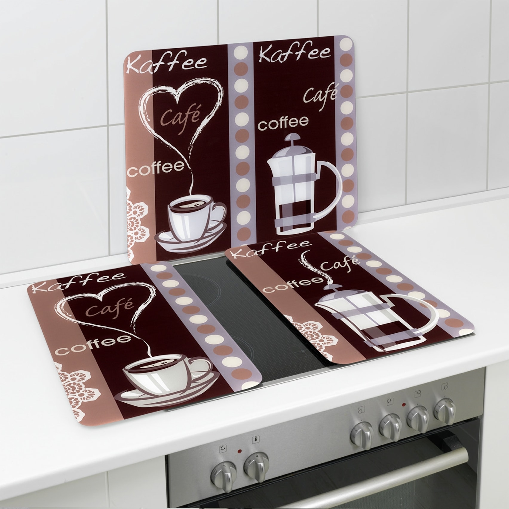 Maximex Schneide- und Abdeckplatte »Modell Kaffeeduft«, Spritzschutz, Herdblende, Schneidbrett, für Glaskeramik-Kochfelder