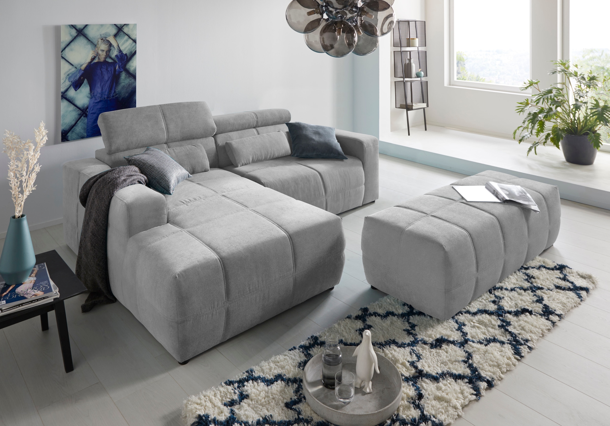 DOMO collection Ecksofa »Brandon B/T/H: 214/100/80 cm, L-Form«, Mit Kopfteilverstellung, auch in Leder und Cord, L-Form