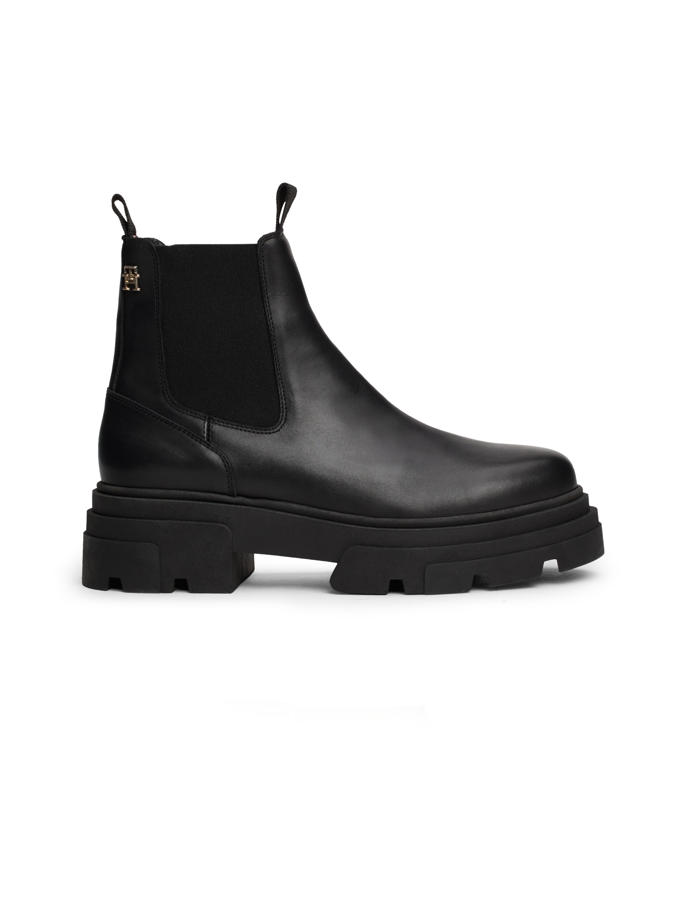 Tommy Hilfiger Chelseaboots »COMBAT LEATHER LOW CHELSEA«, Blockabsatz, Stiefelette, Chunky Boots mit zwei Anziehlaschen