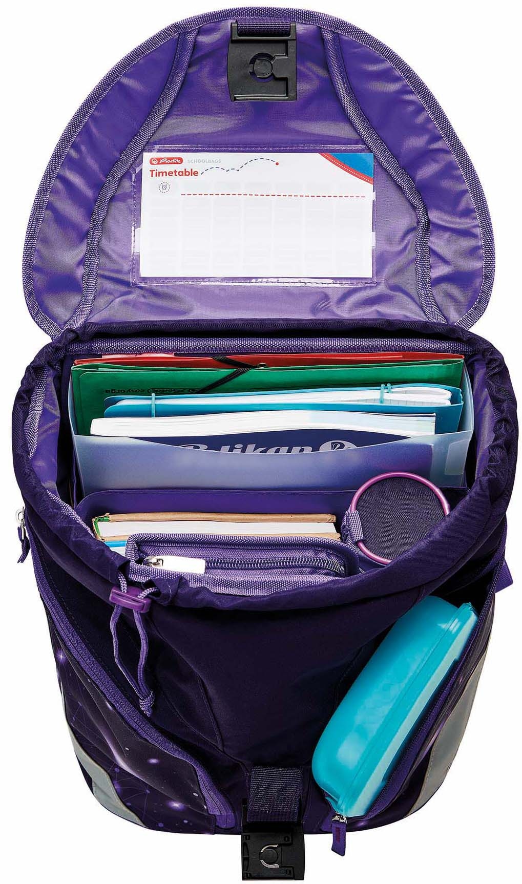 Herlitz Schulrucksack »SoftLight Plus, Space Girl«, Reflektoren-Floureszierende Flächen, mit 2 abnehmbaren Applikationen