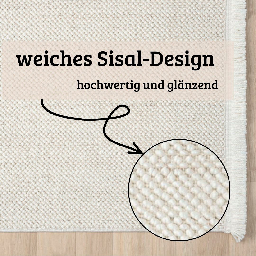 my home Teppich »Vals«, rechteckig, 7 mm Höhe, Uni Farben, meliert, Sisal-Optik, auch in rund erhältlich, mit Fransen