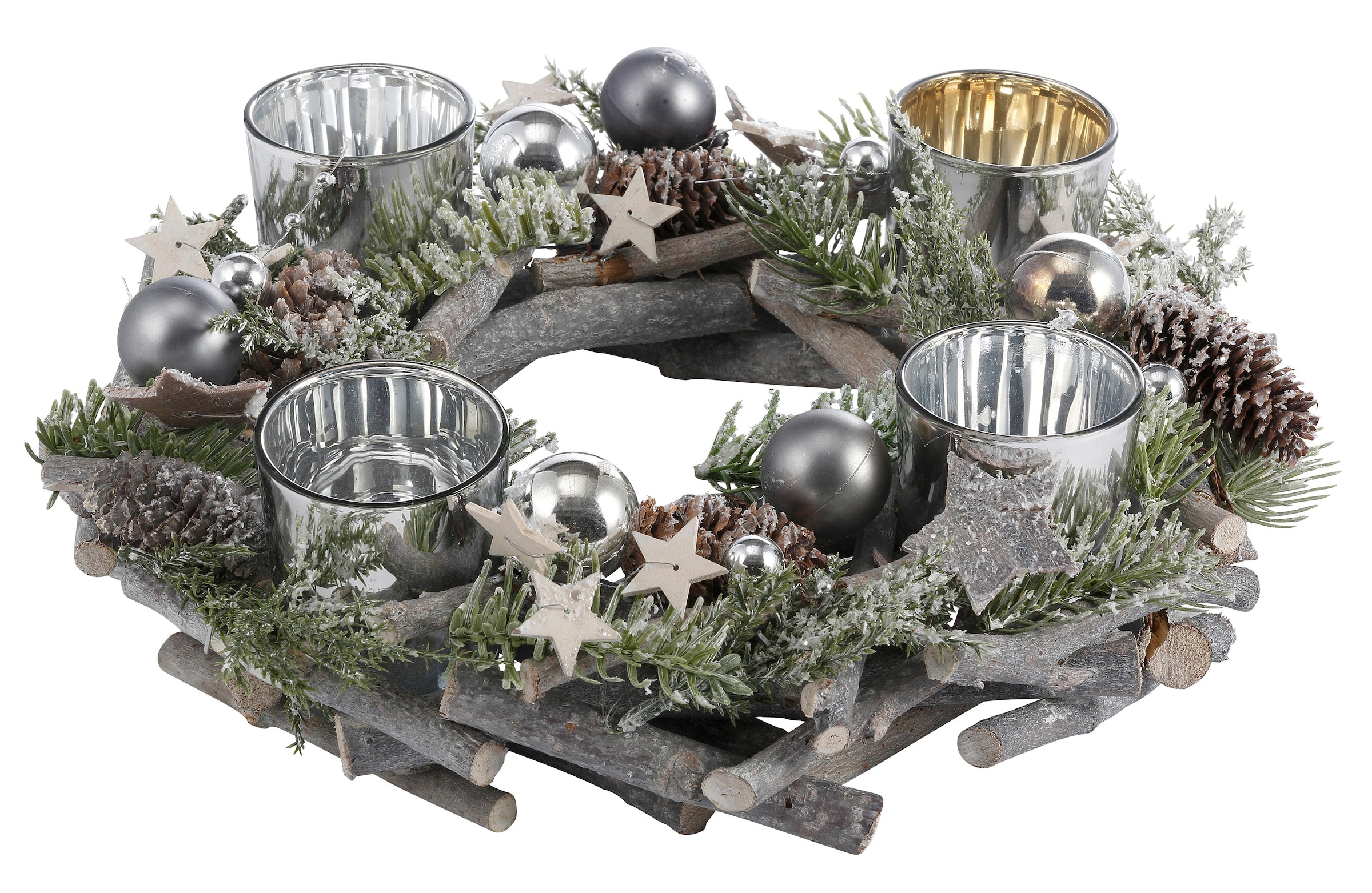 Home affaire Adventskranz »Weihnachtsdeko aus Echtholz, mit Kunstschnee und  Glitter«, Kerzenhalter für 4 Teelichter, Ø 30 cm online bestellen |  Jelmoli-Versand