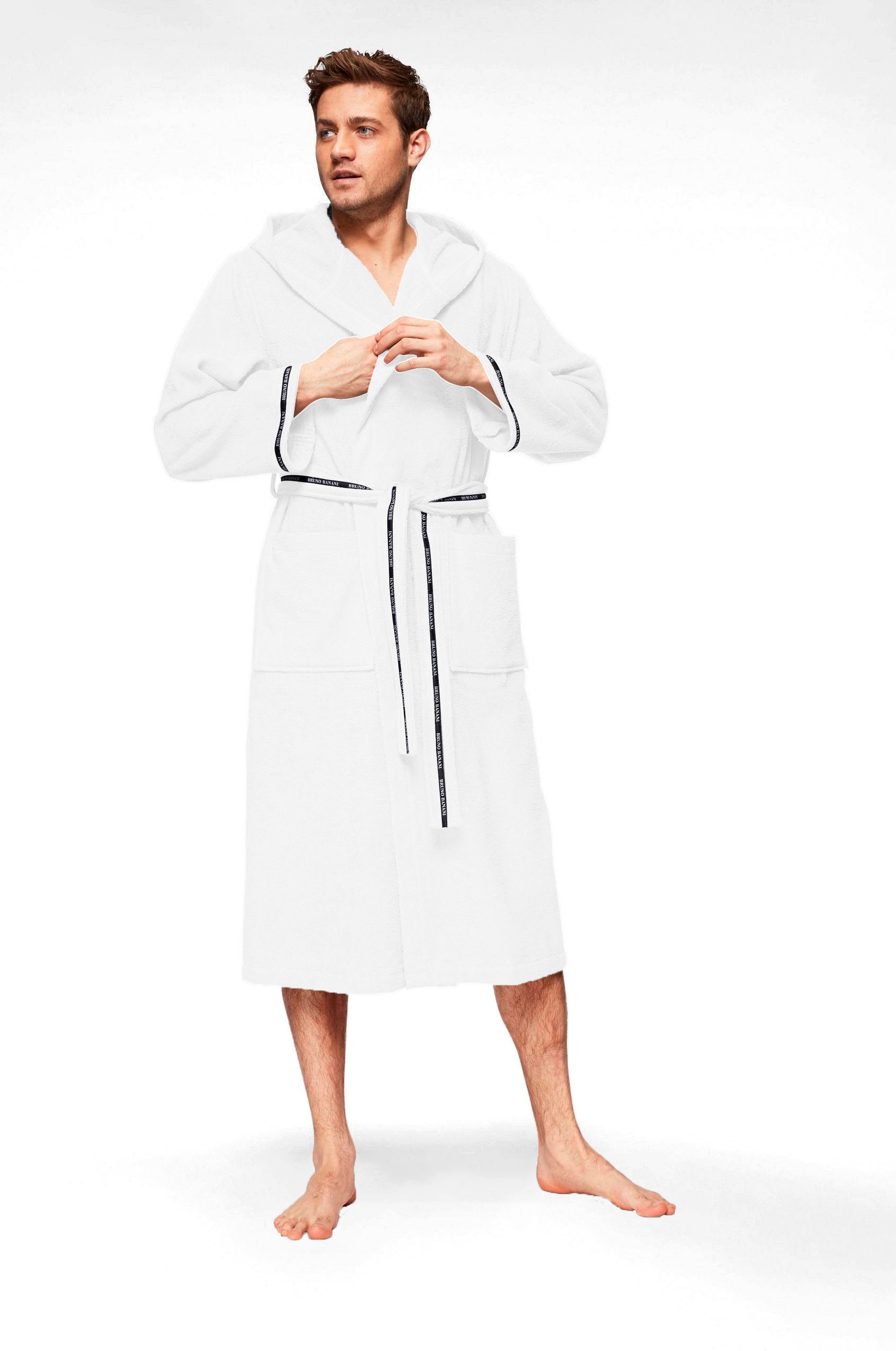 Bruno Banani Herrenbademantel »Danny, Normallänge & Überlänge, auch in extra lang, Hotelbademantel« 1 Stk. mit Logostreifen, Herren Bademantel aus 100% Baumwolle, S-4XL