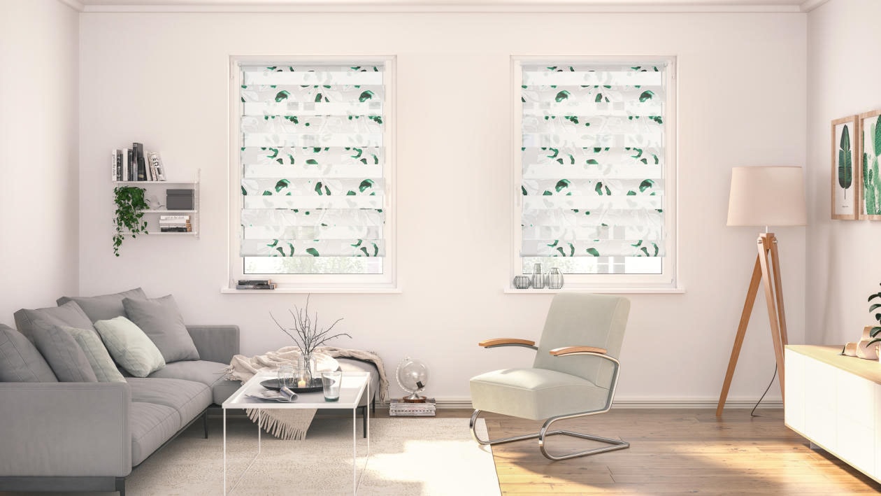 LICHTBLICK ORIGINAL Doppelrollo »Duo Rollo Klemmfix, ohne Bohren, blickdicht, Monstera - Schwarz«, halbtransparent, freihängend, Verdunkelung, energiesparend, Basic, monochrom, gewebt, Dim Out, verschiedene Grössen, Breite 145 cm, Thermo