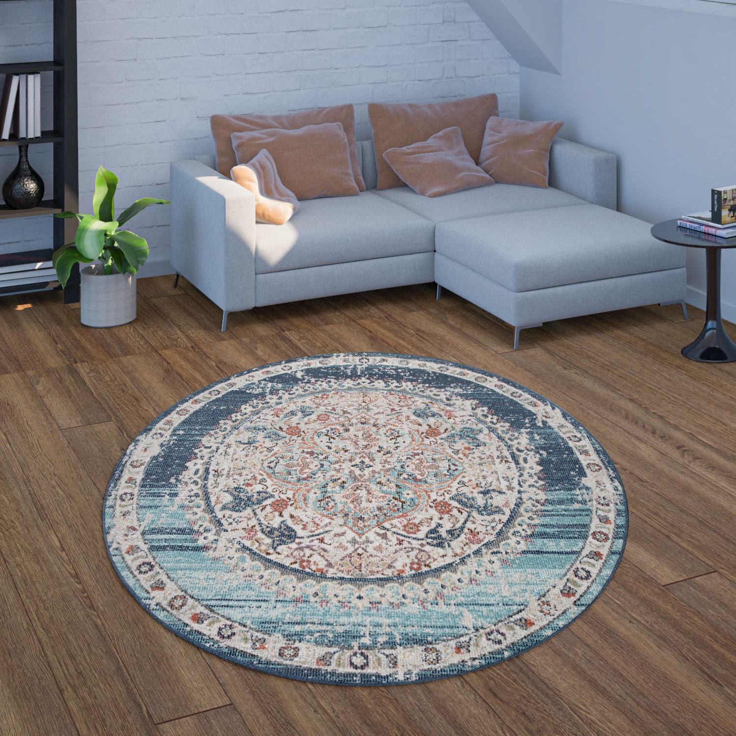 Paco Home Teppich »Torres 271«, rund, 8 mm Höhe, Kurzflor, Orient-Optik, Vintage Design, In- und Outdoor geeignet