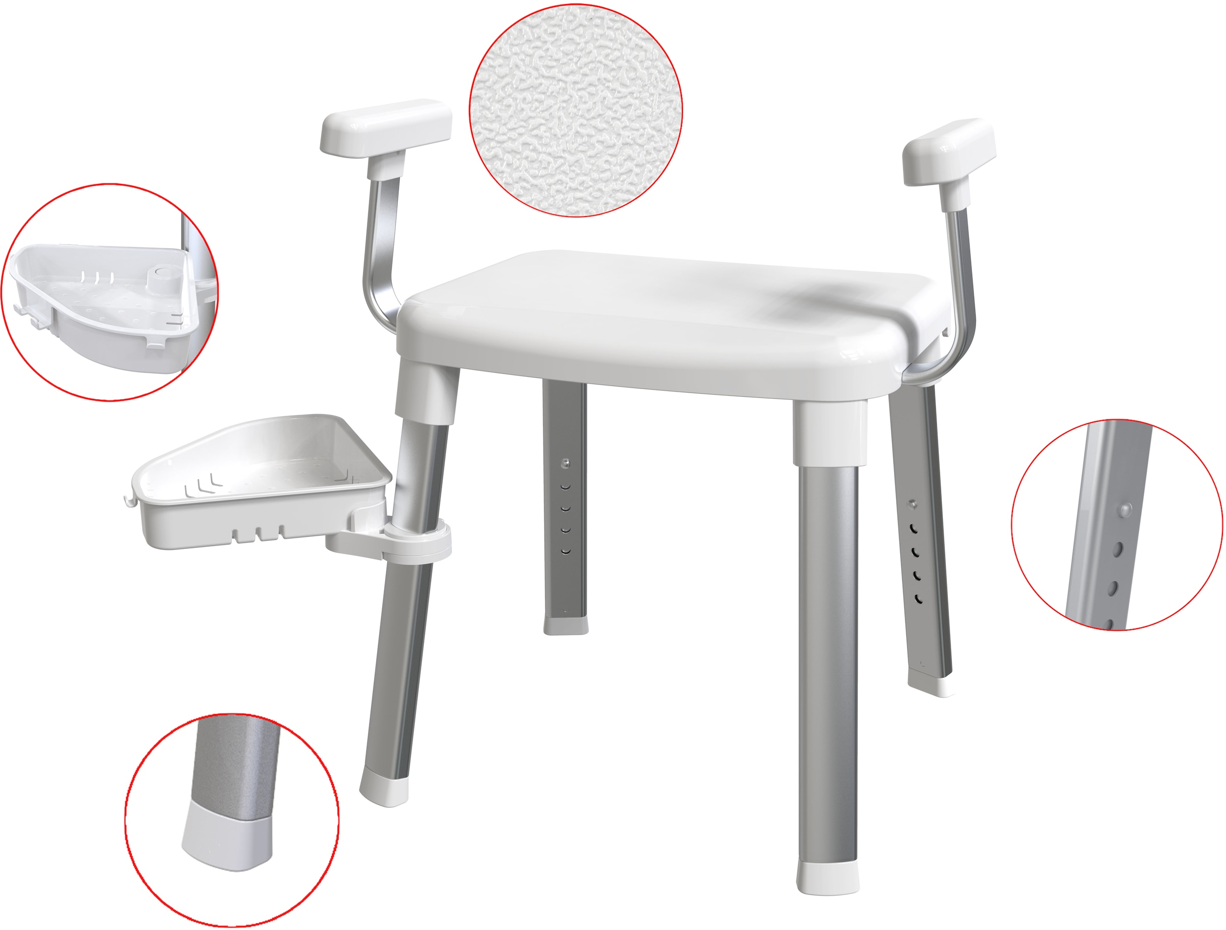 Bischof Dusch- und Badhocker »Tray Comfort«, belastbar bis 150 kg, Mit schwenkbarer Ablage 28x21cm und 360° drehbarer Sitzfläche